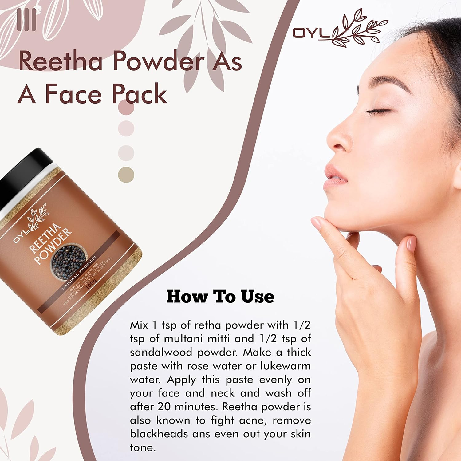 Oyl Natural Reetha Powder for Healthy Hair, Skin, Scalp Treatment & Hair Growth (100% Pure & Chemical Free) - (100) image number 4