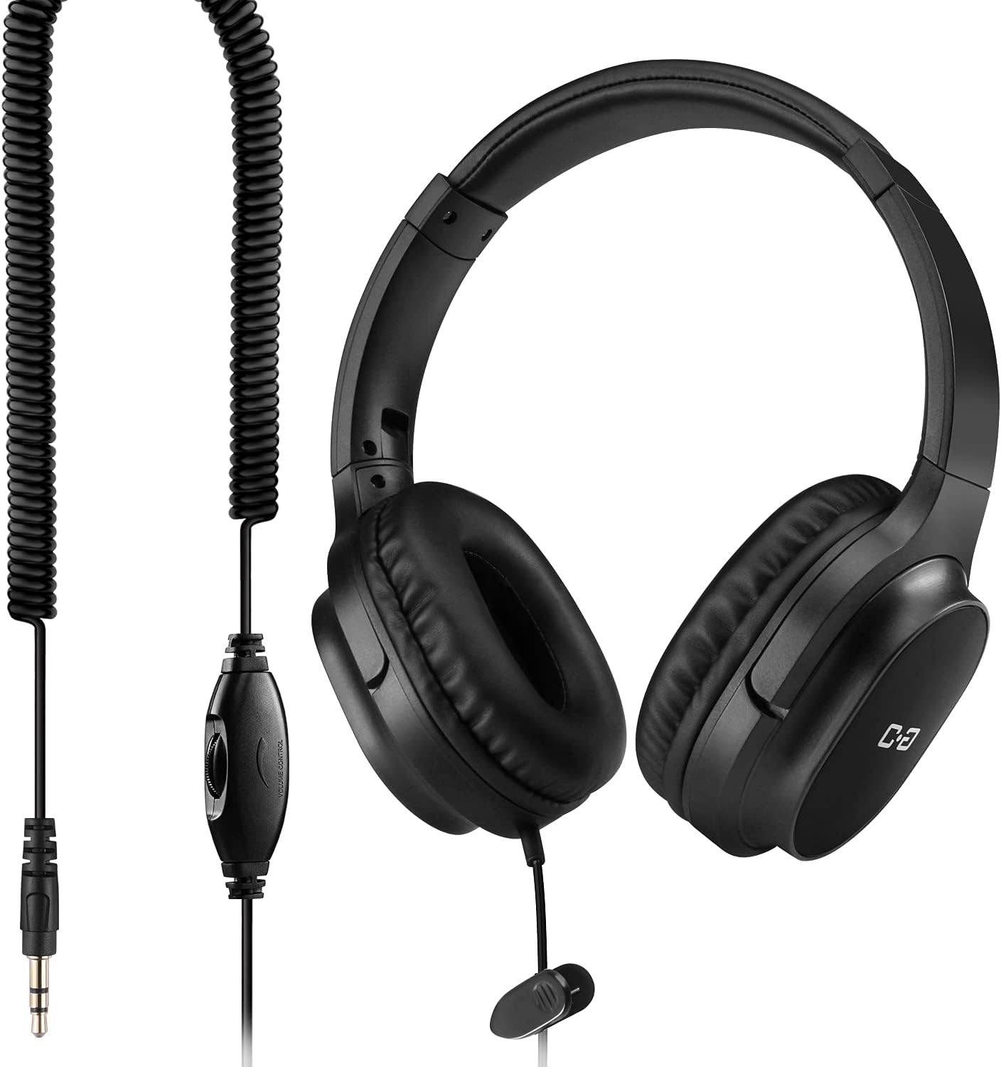 Extra Long Cord Headphones for TV & PC with Volume Control, 18 Feet / 5.5M Extension Spring Coiled Cord, Universal 3.5Mm AUX Audio, Wired over Ear Stereo Headset, CGS-W6 image number 5