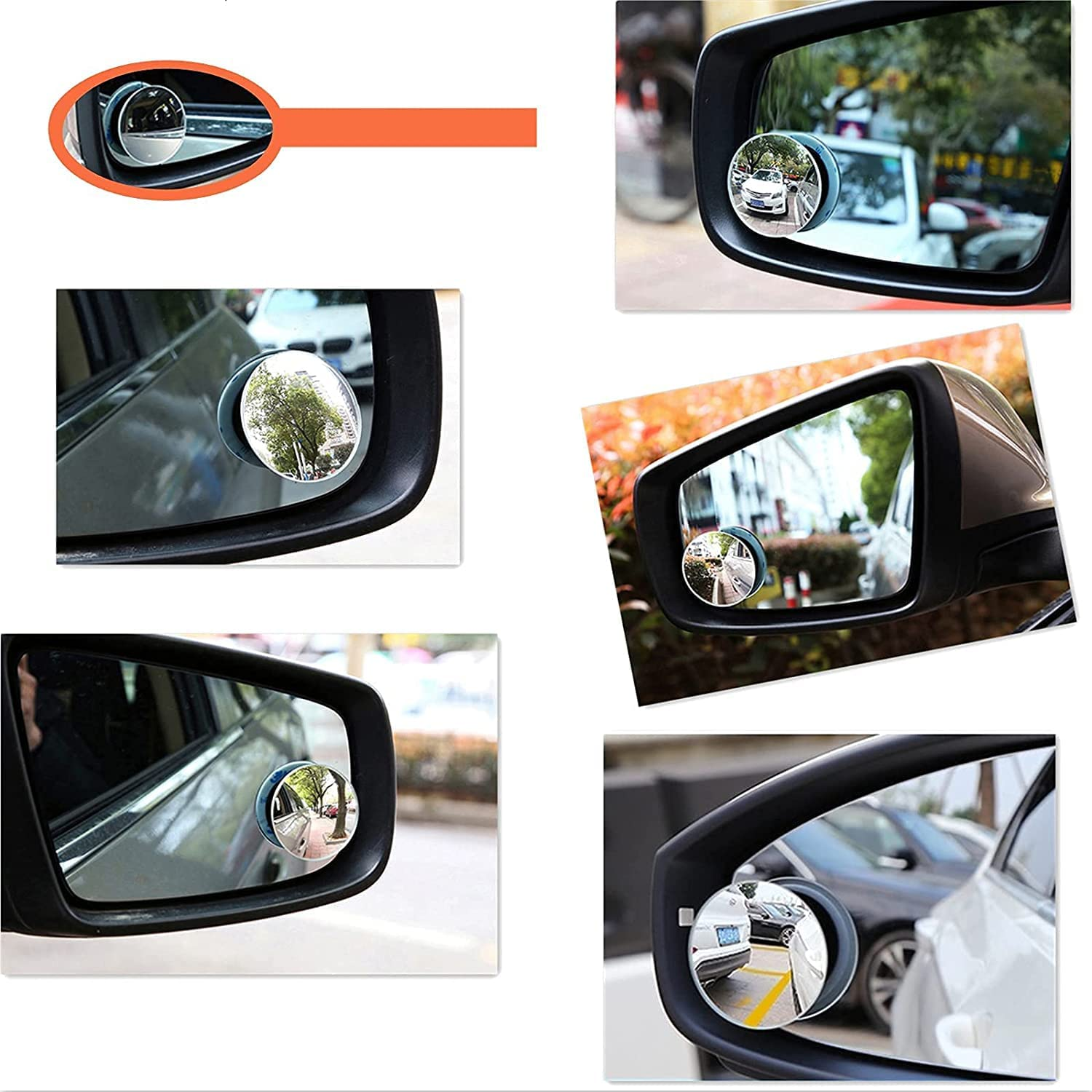 2 PCS Blind Spot Car Mirrors, 2" round HD Glass Frameless Convex Rear Side View Mirror, 360 Degree Adjustabe Small Rearview Mirrors for Cars SUV and Trucks image number 2