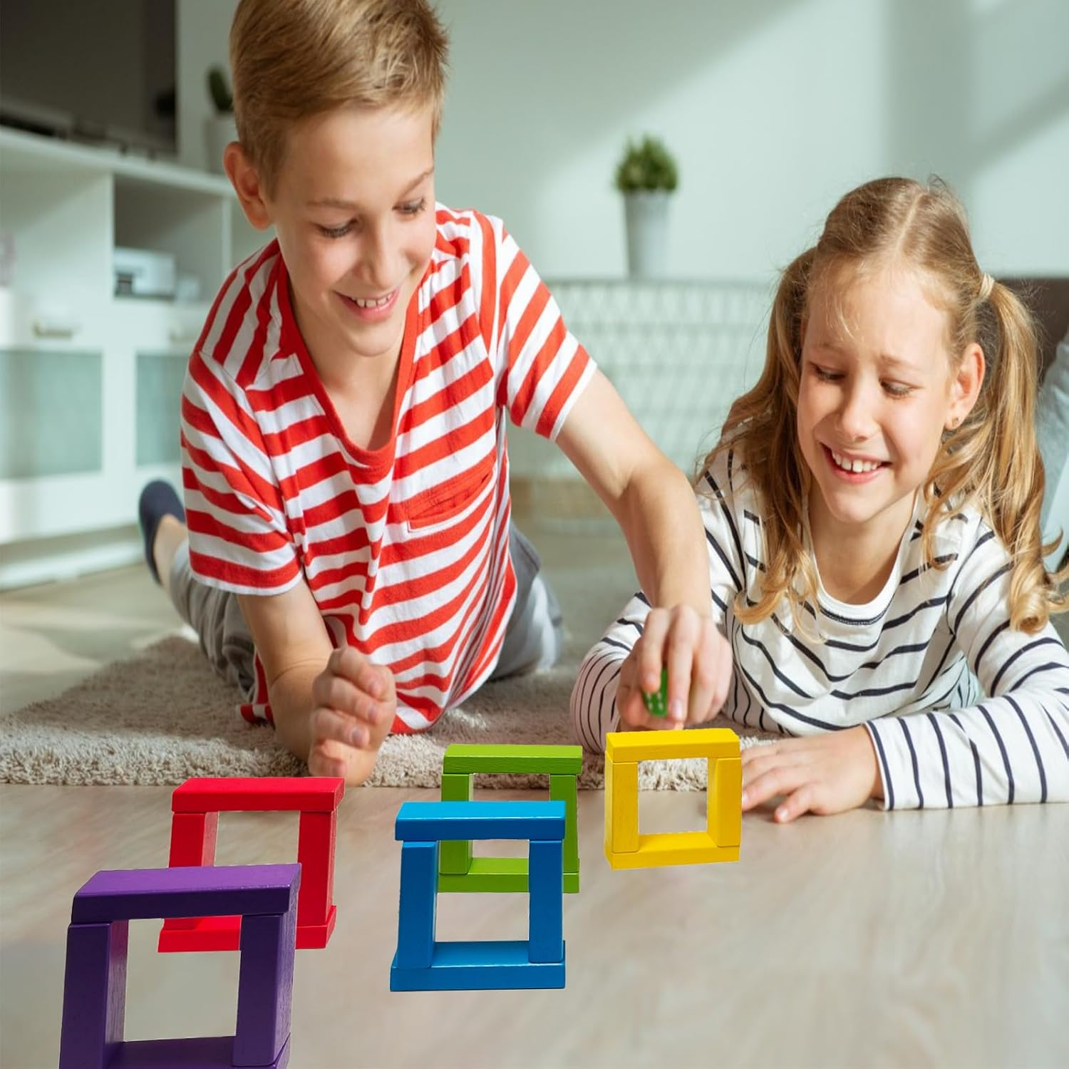 Cawtiuly 54Pcs Wooden Blocks Stacking Tumbling Tower Game, Colorful Tower Building Blocks for Kids Adults Family, Classic Block Stacking Board Games for Indoor Outdoor Party Night Toy Games (Colorful) image number 3