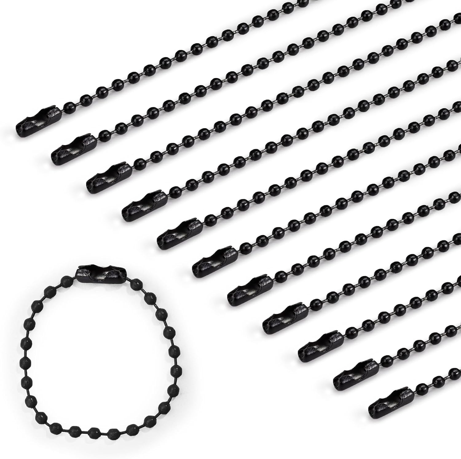 Sekonow 300Pcs Ball Bead Chain, 4" Long 2.4Mm Diameter Ball Chain Key Chain with Connectors, Metal Beaded Chain Keychain Rings for Key Chains Making Crafts Dog Tag Chain, Black