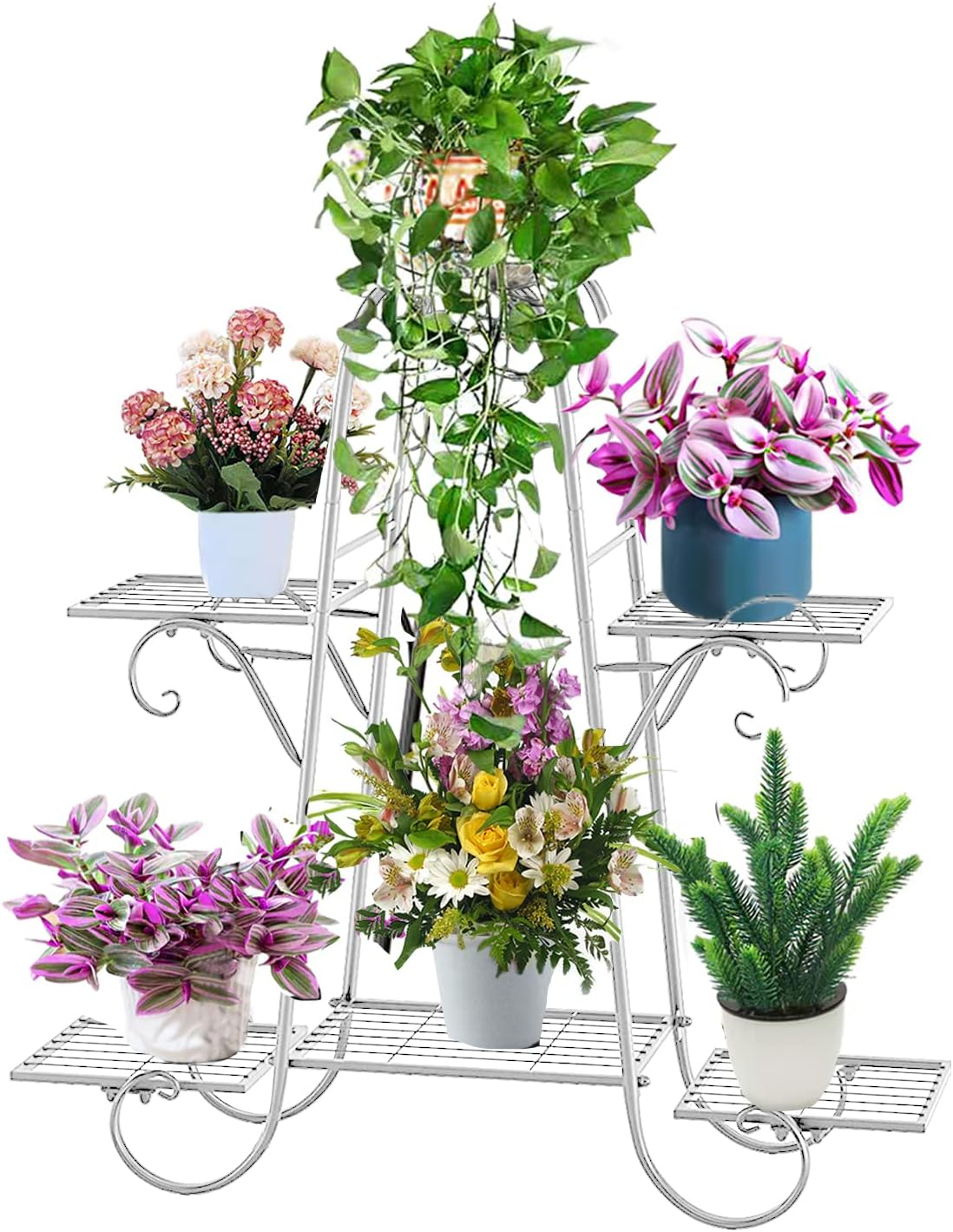 Carolyndesign 6 Tiers Plant Stand for Indoor and Outdoor Metal Plant Storage Shelf Multi-Layer Plant Pot Holder Rack, L31.5 X H29.13 X W8.27''（L80 X H74 X W21Cm) (Black)