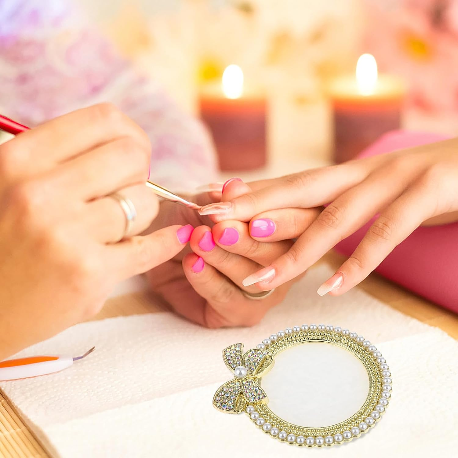 WLLHYF Resin Nail Art Palette Gold Edge Nail Holder Heart Shaped Color Makeup Foundation Mixing Tools Display Board Gel Nail Art Color Mixing Palette Painting Tray Manicure Tool - Gold image number 4