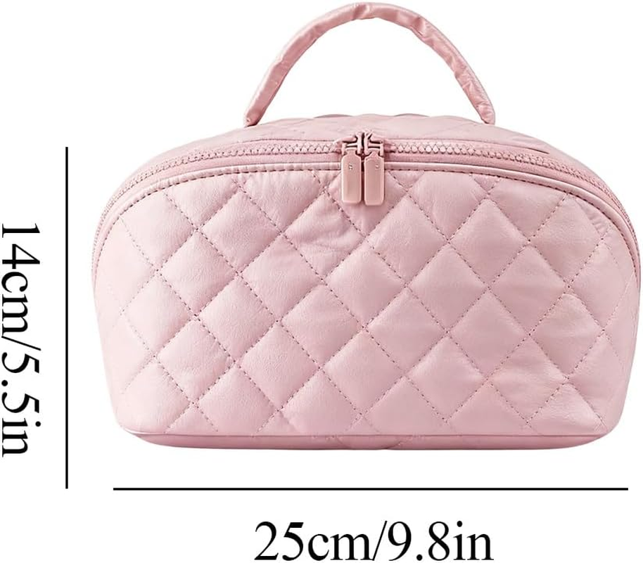 Petition Makeup Bag for Woman, Travel Makeup Bag, 180&deg; Wide Open Lay-Flat Water-Resistant Cosmetic Case, Spacious 180&deg; Open Cosmetic Organizer, Pouch Open Flat Small Toiletry Bag (Green) image number 2