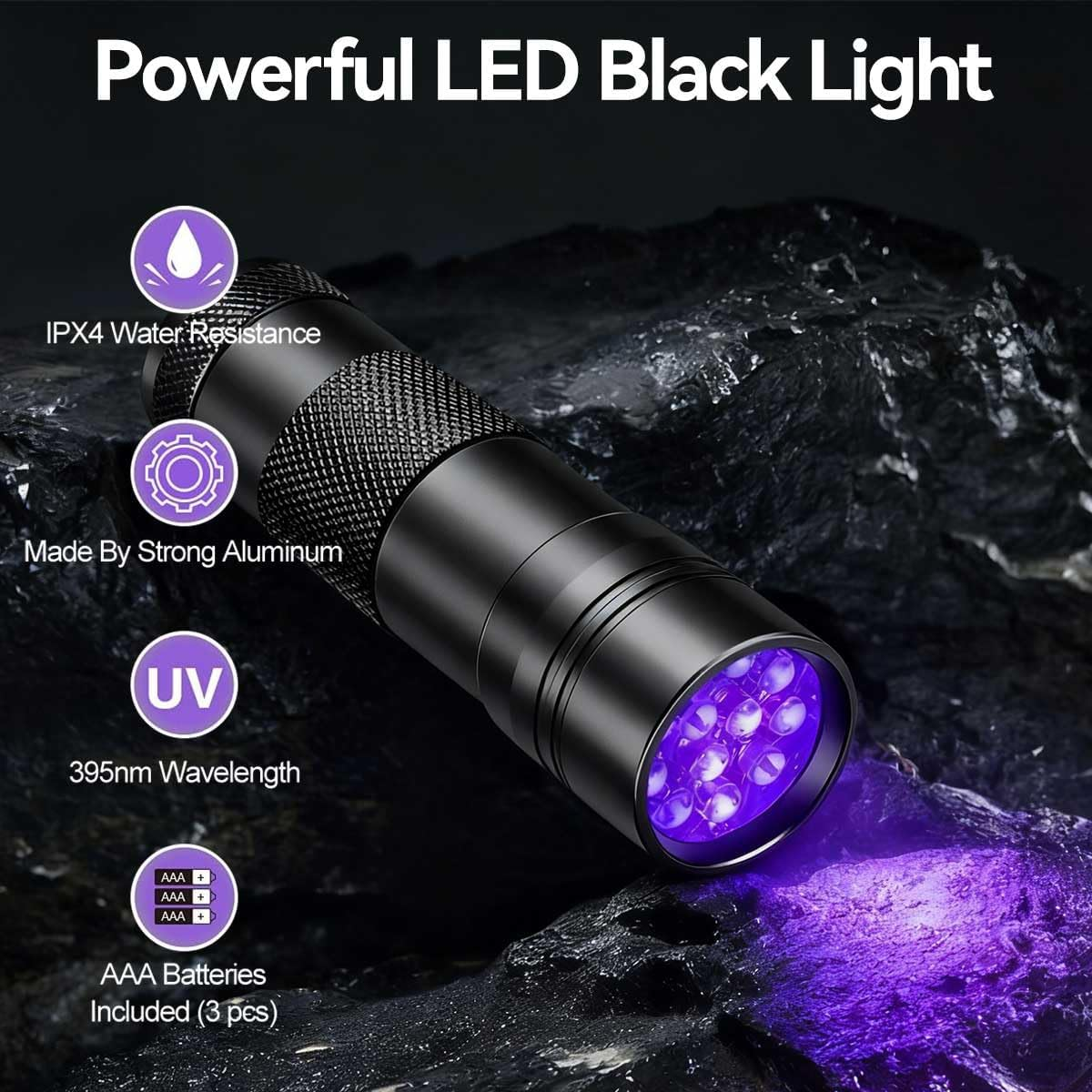 U&zwnj;V Torch,T Tersely 12 LED 395Nm UV Blacklight Flashlight,Pet Urine Detector for Dog/Cat, Dry Stains, Bed Bug, Invisible Ink, AAA Batteries Included&zwnj; image number 1