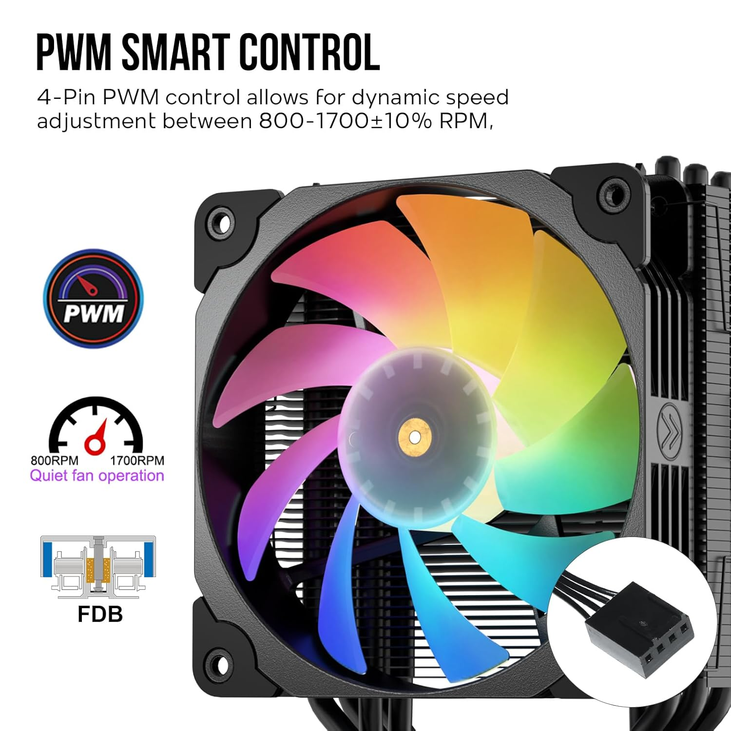 Vetroo V5 Black CPU Cooler W/5 Heat Pipes 120Mm ARGB & PWM Fan 150W TDP Air Cooler for Intel LGA 1700/1200/115X AMD AM5/AM4 W/Addressable RGB Lighting Sync - White image number 5