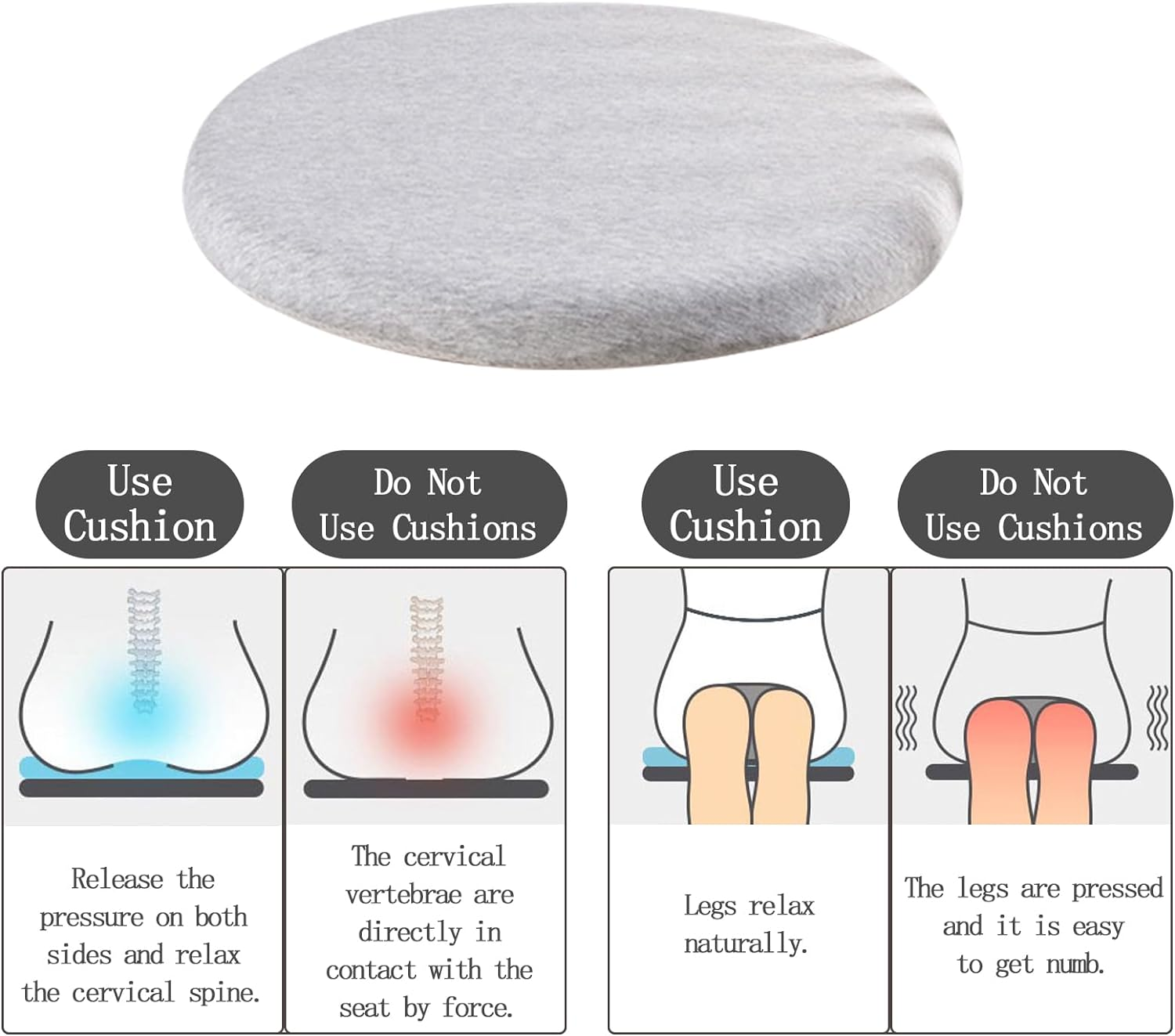 Seat Cushion Chair Pad, round Non-Slip Comfortable Floor Soft Chair Mat Office Bedroom Living Room Kitchen Chair Cushions (Gray) image number 1
