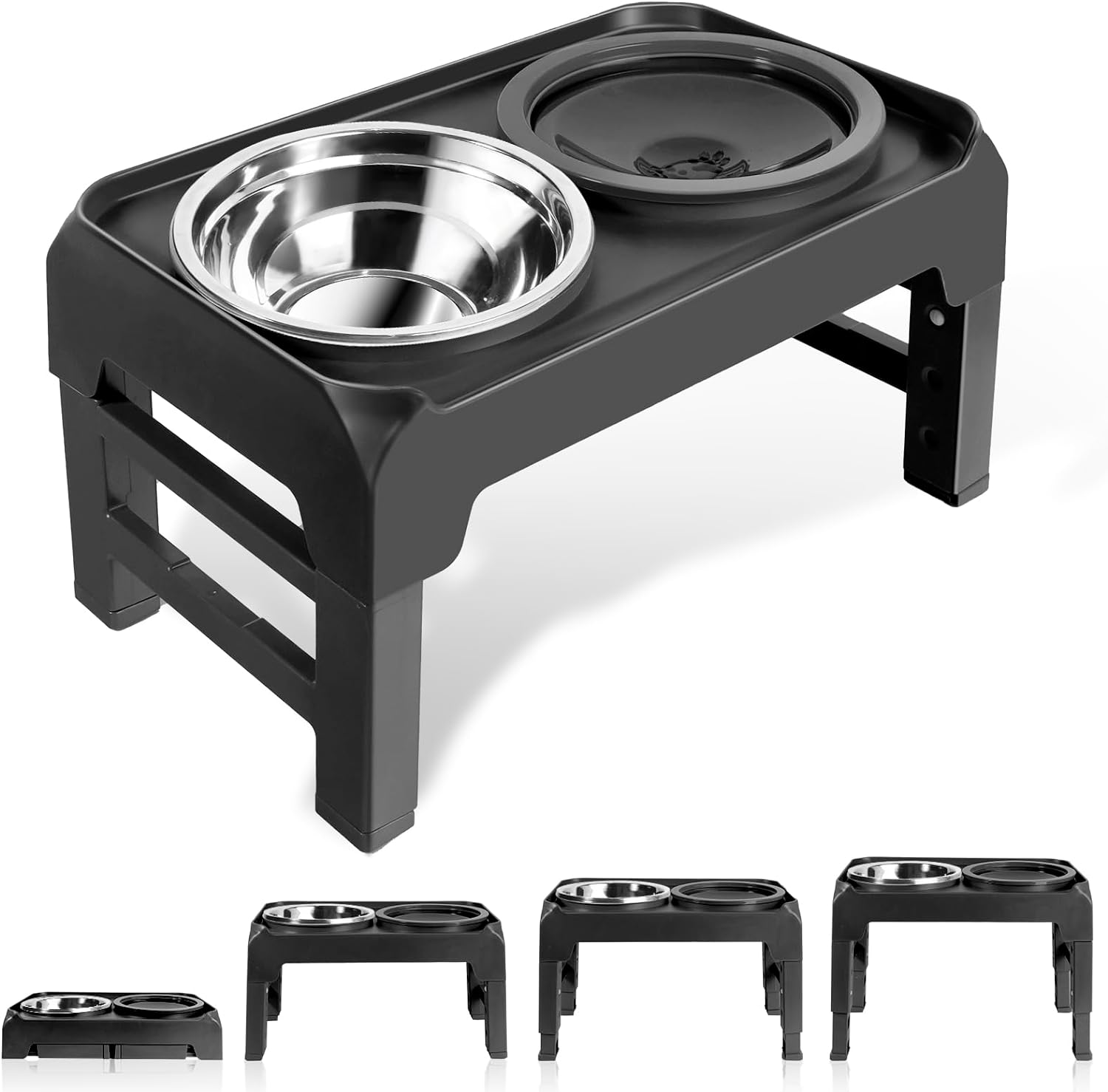 Elevated Dog Bowls, Raised Bowl Stand with No Spill Slow Water Feeder & Stainless Steel Food Dish, Feeding Station with 4 Adjustable Heights for Small Medium Large Dogs image number 4