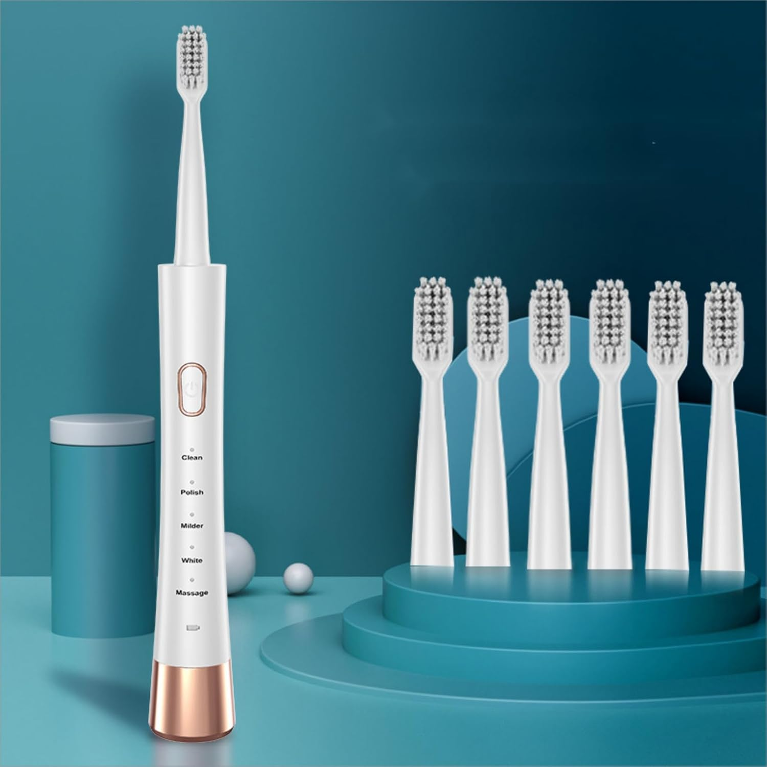 Oolong USB Rechargeable Sonic Electric Toothbrush for Adults, Powered Motor High Vibration Teeth & Gum Care, Soft Dupont Brush Heads, 2 Minutes Timer 5 Modes, White image number 4