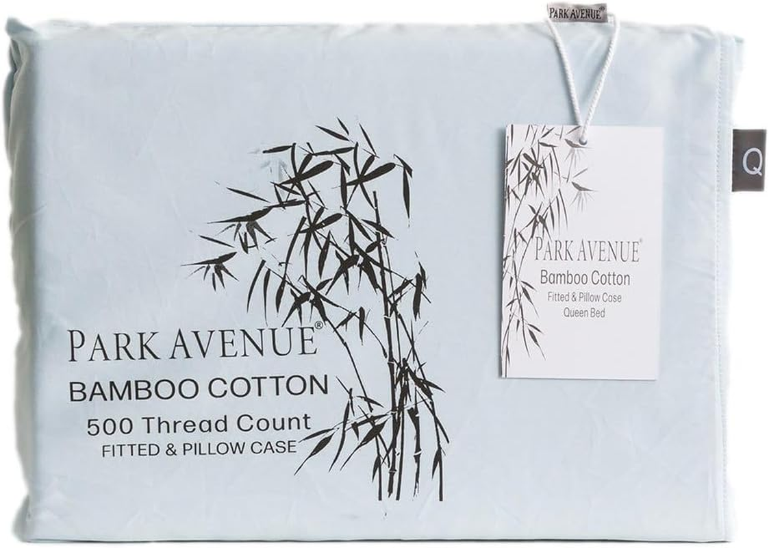 Park Avenue 500 Thread Count Bamboo Cotton Fitted Sheet and Pillowcase Set, Mega King, Mid Blue image number 1