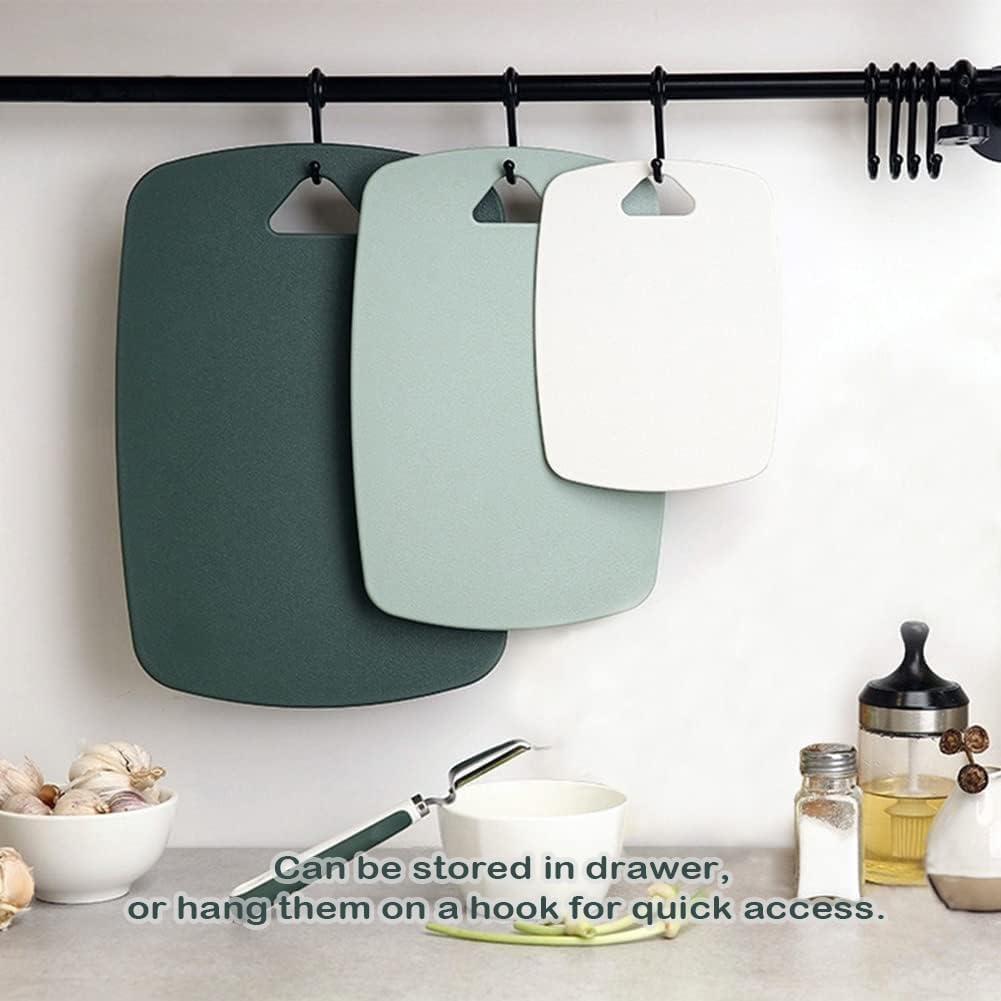 Plastic Cutting Board Set of 3, Multipurpose Chopping Boards Set BPA Free for Kitchen Meat Veggies Fruits Camping Travel, Dishwasher Safe Easy to Clean (Dark Green, Light Green, White)