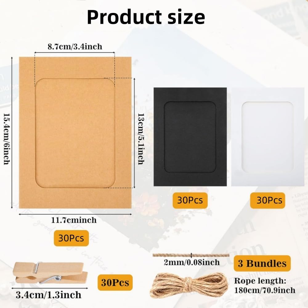 30Pcs Paper Photo Frames, 4X6 Inch Kraft Paper Picture Frames, Hanging Photo Display Banner, DIY Clip Photo Display Holders for Home, Office, Wedding, and Party Decor image number 5