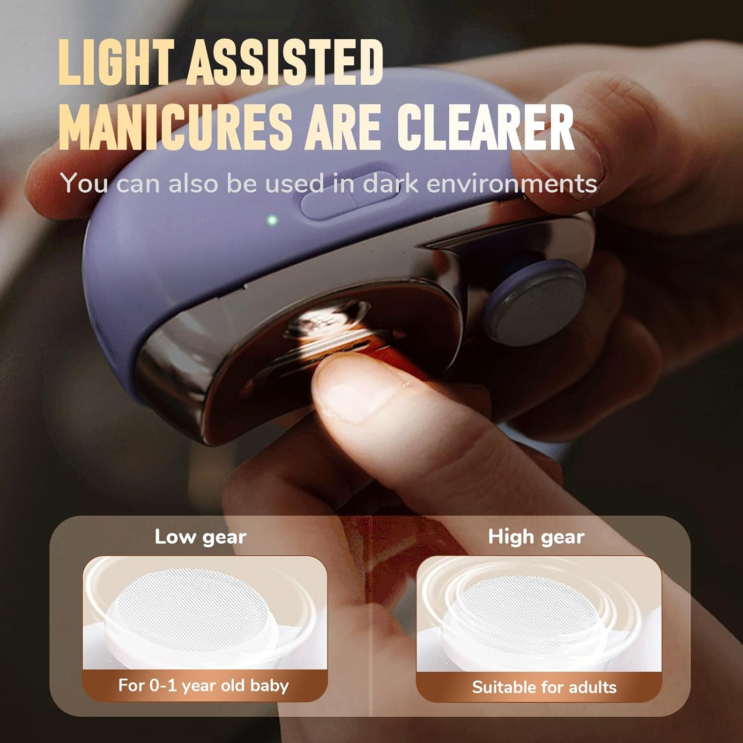 2 in 1 Electric Polishing Automatic Nail Clippers, 2025 New Automatic Electric Nail Clippers Nail File with Light Electric Toe Nail Clipper for Seniors Adults Baby (White) image number 4