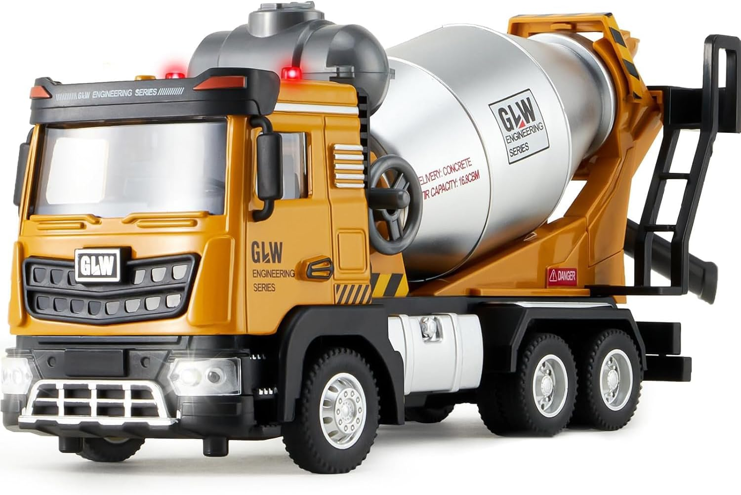 Uandhome Construction Cement Mixer Toy Truck for Boys,Alloy Realistic Pull Back Truck with Lights and Sound, Perfect Birthday for Toddlers Kids Ages 3-8 (Cement Mixer Truck)