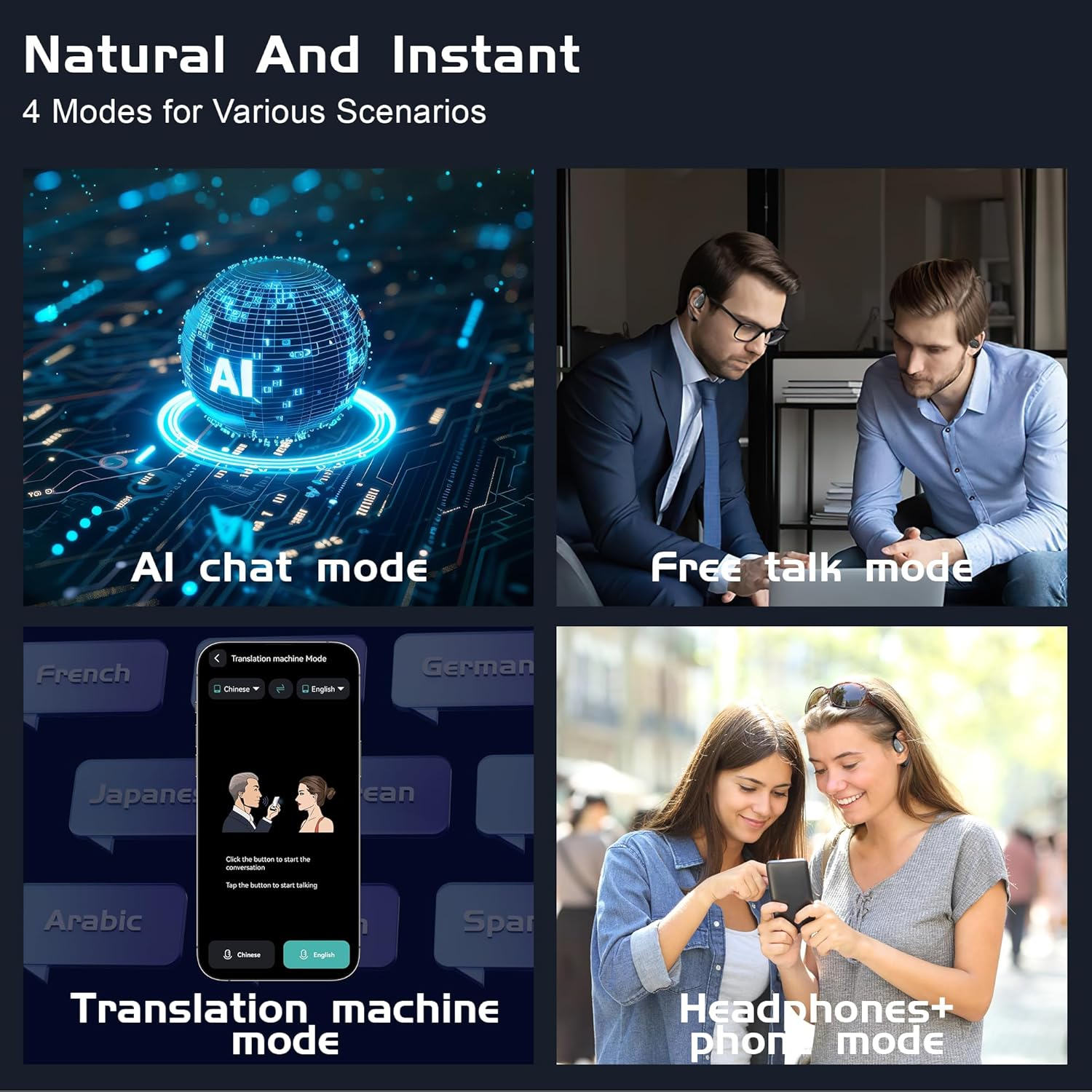 IAMJOY Language Translation Earbuds, 163 Two Way AI Translator Earbuds Language Translator OWS Earbuds Real Time 3-In-1 Online Translator Device with APP Fit Ios ＆ Android for Travel Business Learning image number 4