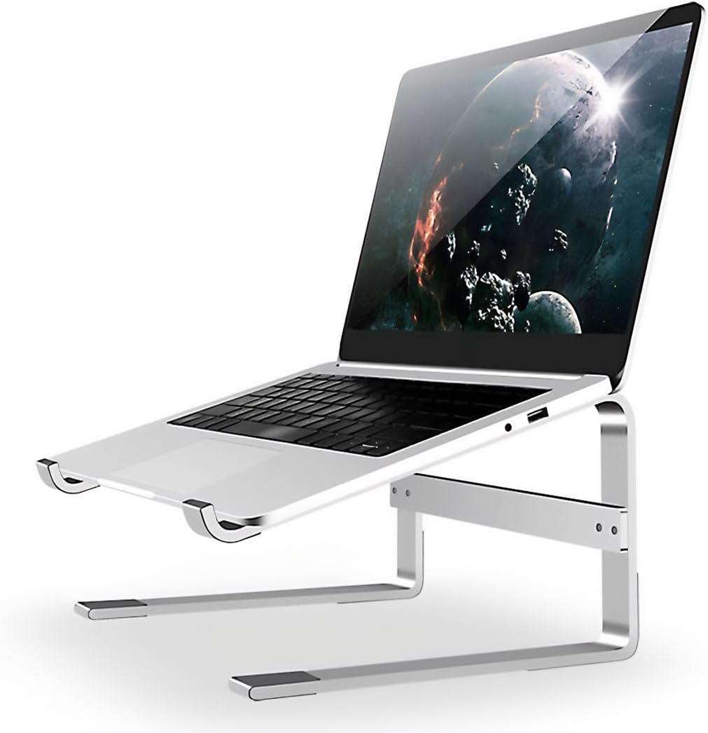 MMOBIEL Laptop Stand Tall - Riser 10 to 18 Inches - Ventilated Laptop Holder Universal - Stand for Desk Compatible with Macbook, Notebook, ASUS and More - Incl. Tools - Aluminum
