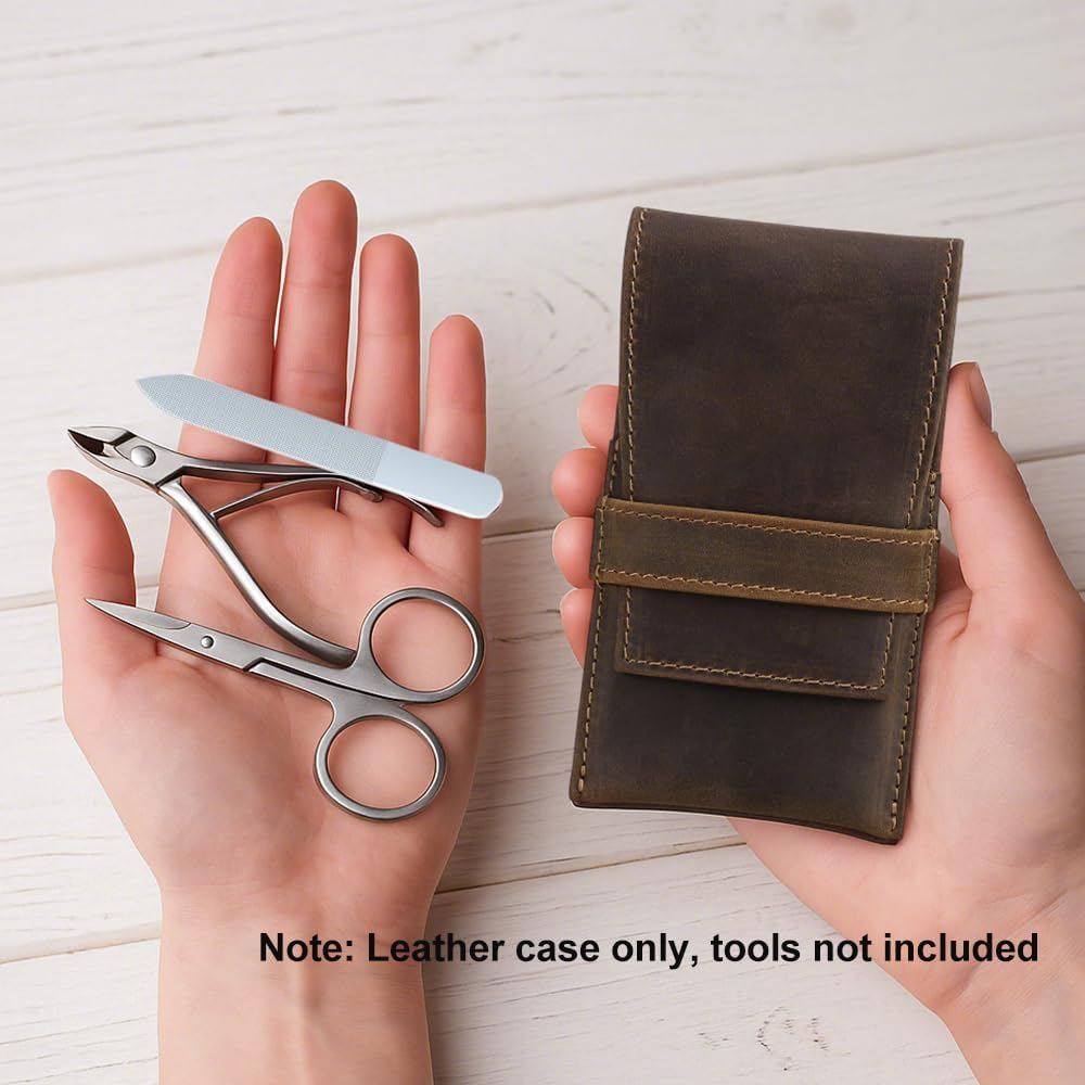 CONTACTS Full Grain Leather Empty Manicure Kit Case for Men Travel Nail Clipper Pouch Small Personal Care Tools Pouch by Handmade (Case Only) image number 5