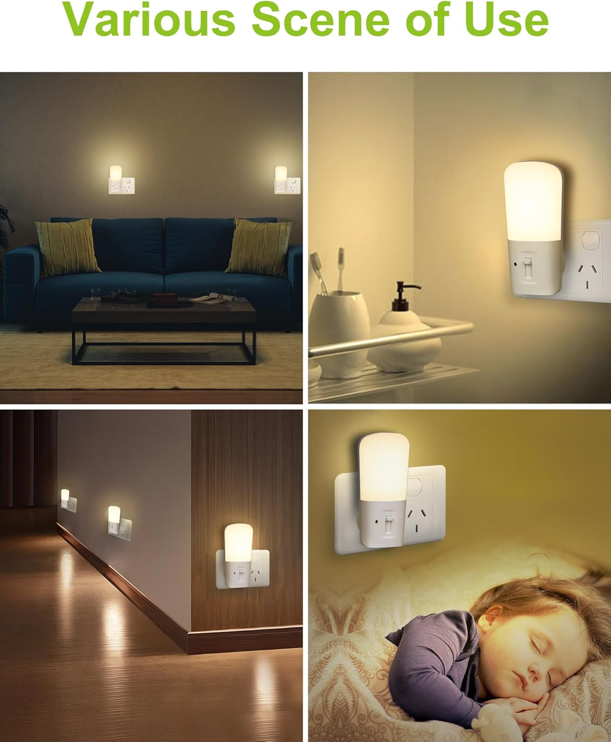 Wanyore Night Light, 2 Pack LED Night Lights Plug in with Dusk to Dawn Sensor, 0-80LM Warm White Adjustable Brightness, 3000K Kids Night Lamp for Bedroom, Bathroom, Laundry, Corridor, Hallway, Stair image number 3
