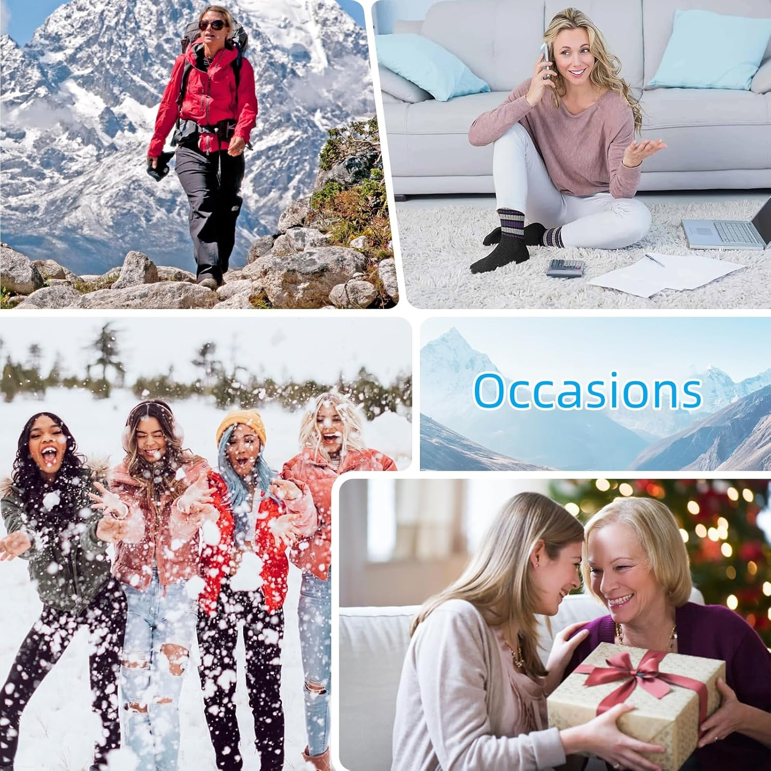 SIMIYA 5 Pairs Merino Wool Socks for Women, Winter Extra Thick Thermal Warm Hiking Socks Women Crew Cushion Socks image number 3