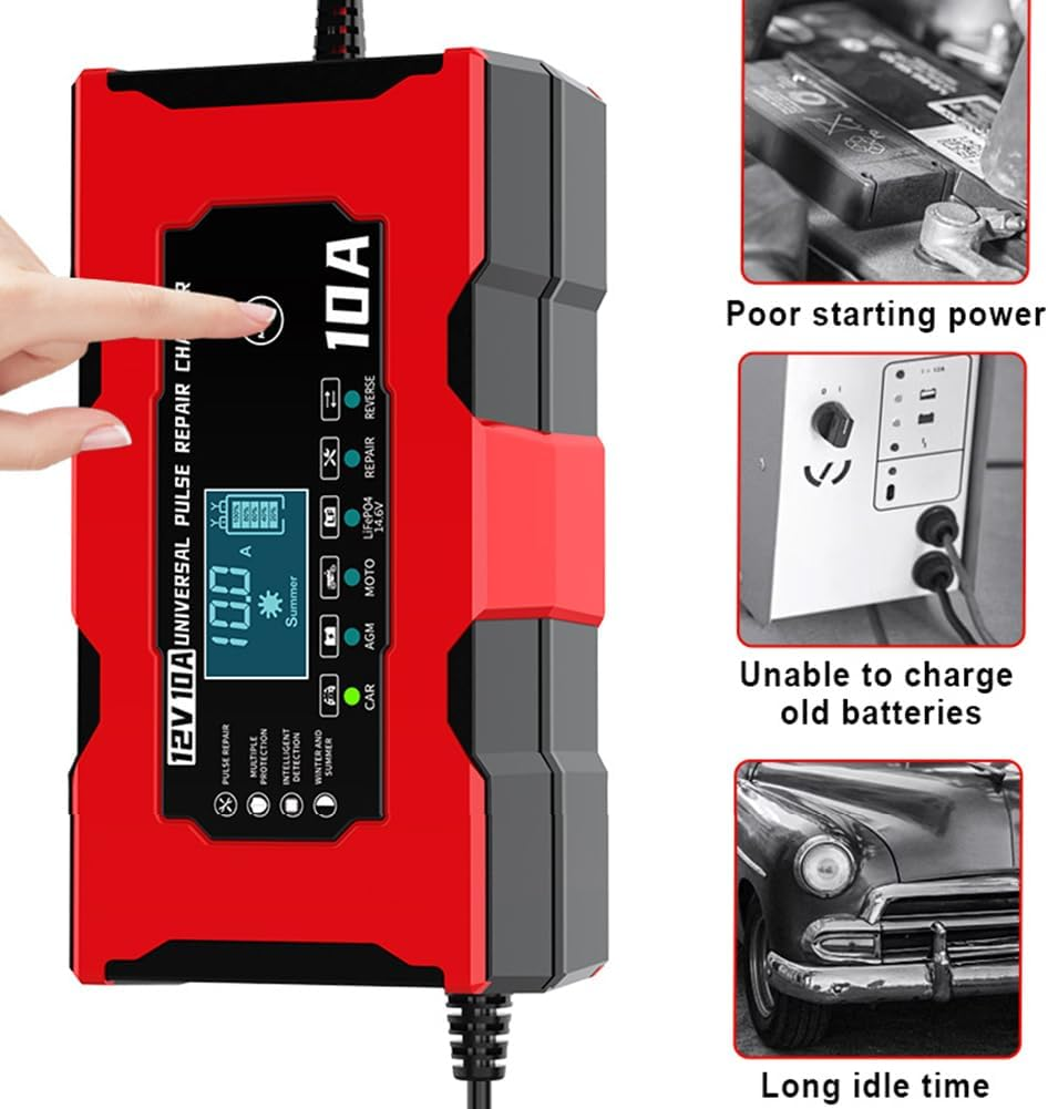 Augoing Battery Charger for 12V10A Lead Acid and 14.6V Lithium Iron Phosphate (Lifepo4) Batteries, Automatic Car Maintainer Trickle and Desulfator with Pulse Repair and Temperature Compensation image number 4
