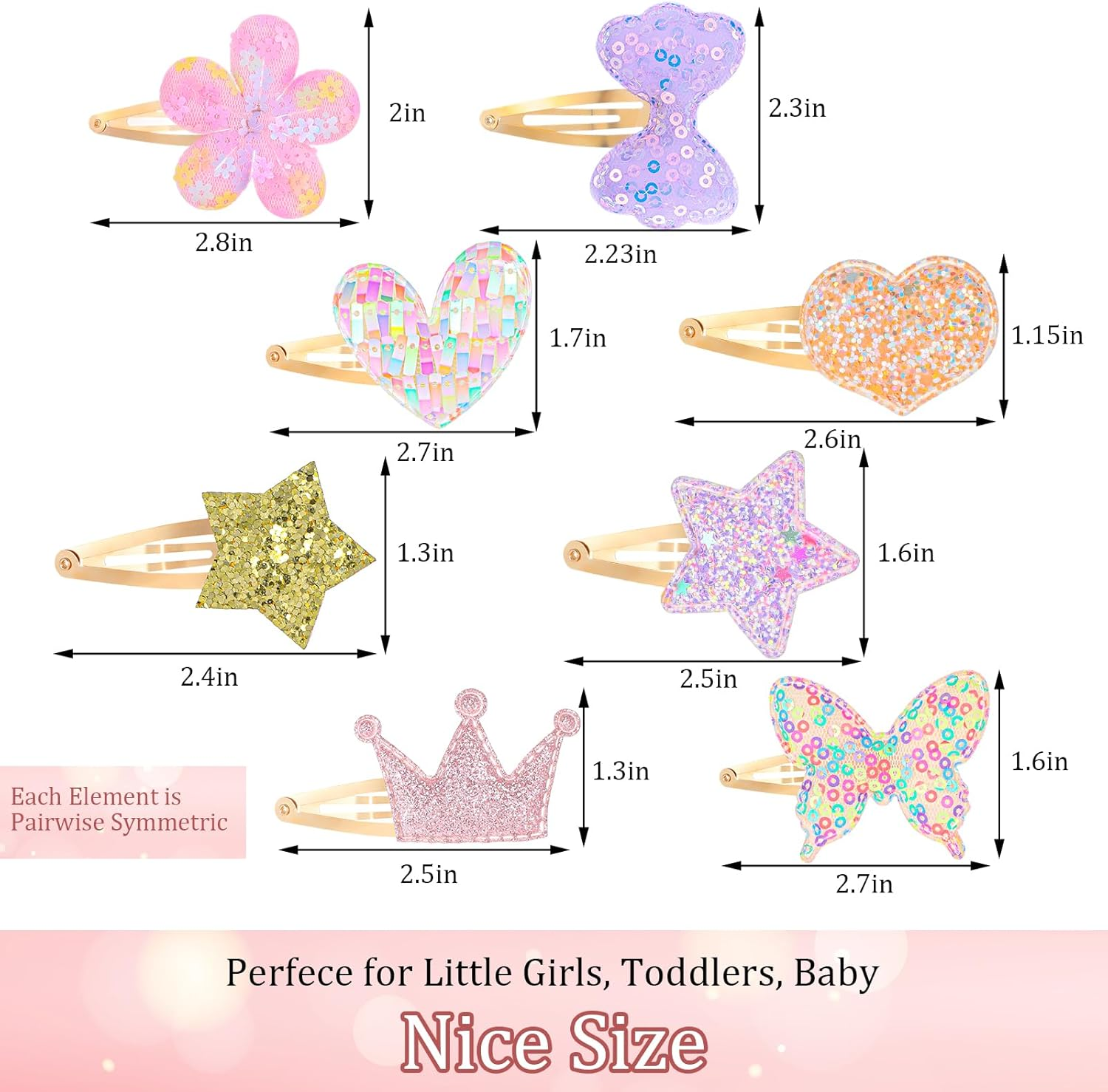 YUXIANLB Gingbiss Hair Clips Colorful Hairpin Metal Cute Snap Accessories for Birthday Gift Styling Rainbow Hair Ties Sparkly Gift Flower Star Crown Heart Butterfly 16 Pcs image number 2