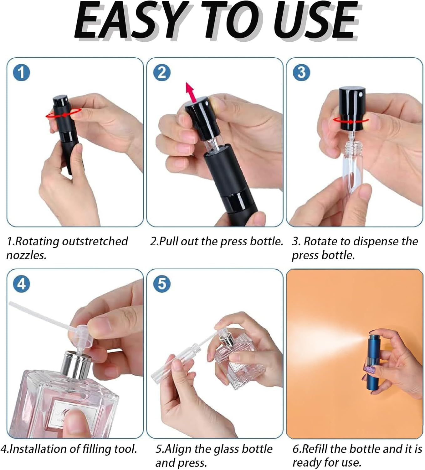 8ML Mini Travel Perfume Atomiser - 2Pcs Refillable Spray Bottles for Holiday & Travel - 2Pcs image number 3