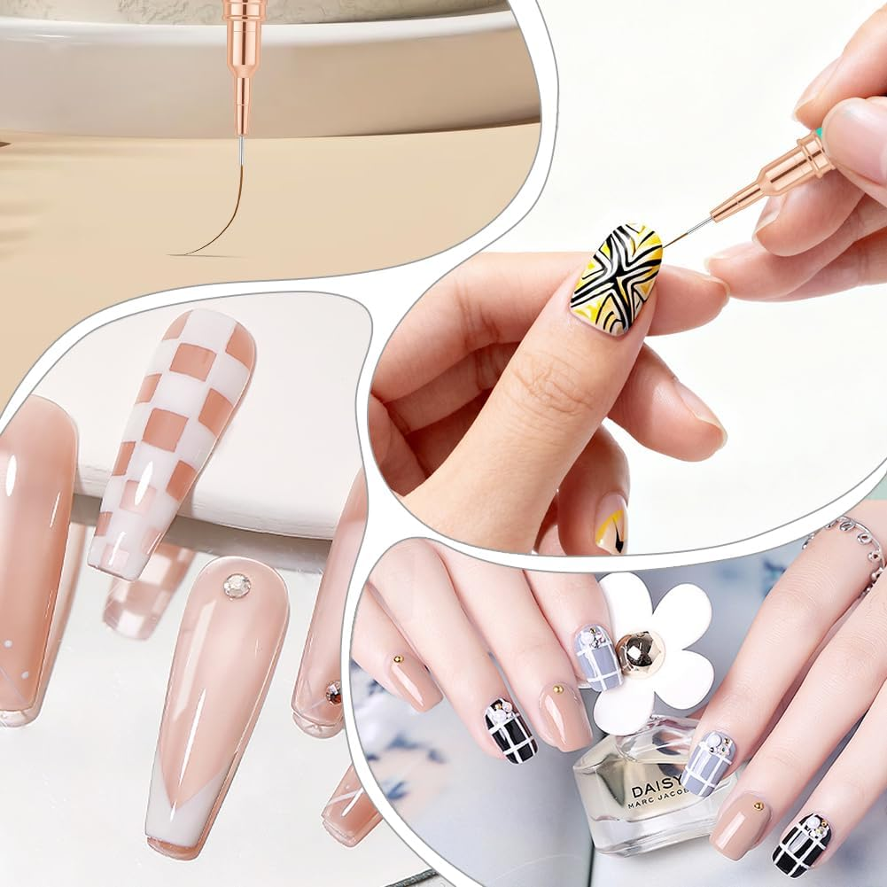 AYBUY Nail Brush Set, 5 Pieces Fineliner Brushes for Nails, Nail Art Brush, Nail Design Nail Art Brush Set for Long Lines, Thin Details, Fine Drawing Sizes 7/9/11/15/25 Mm (Dark Blue) image number 6