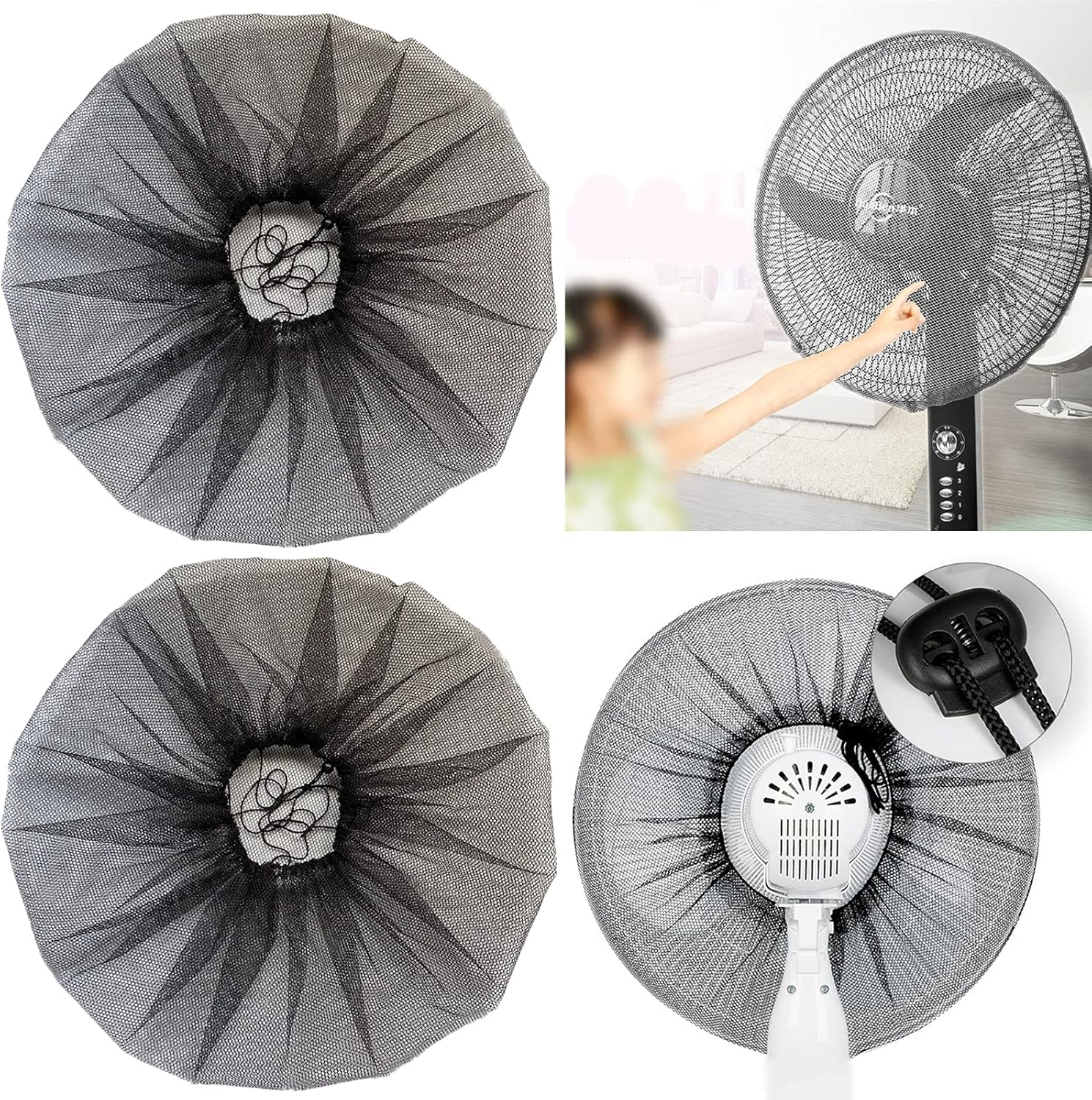 2 Pack - 16" Pedestal Fan Cover,Washable Fan Dustproof Covers,Protect Kid Children Baby Finger Net Mesh Fans Guard,Summer Home Fans Safety Dust Covers,Perfect for Parents of Toddlers (Black)