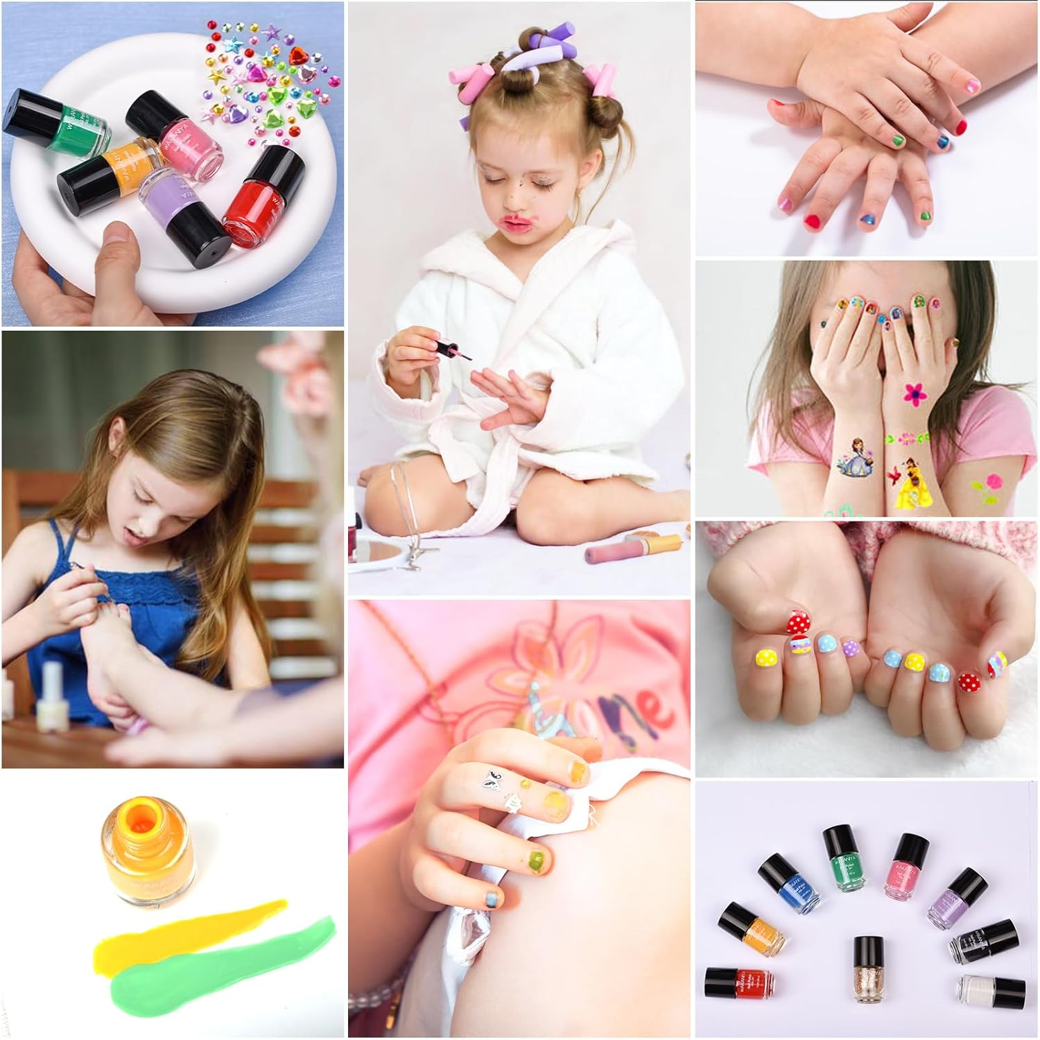Kids Nail Polish - Quick Dry Mini Nail Polish Set for Girls with Gems Stickers image number 5