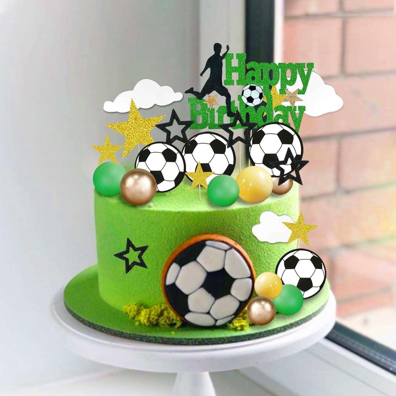 32Pcs Soccer Cake Toppers Cake Decorative Cards, Soccer Theme Birthday Sports Party Supplies, Football Theme Party Decorations for Boy Men image number 6