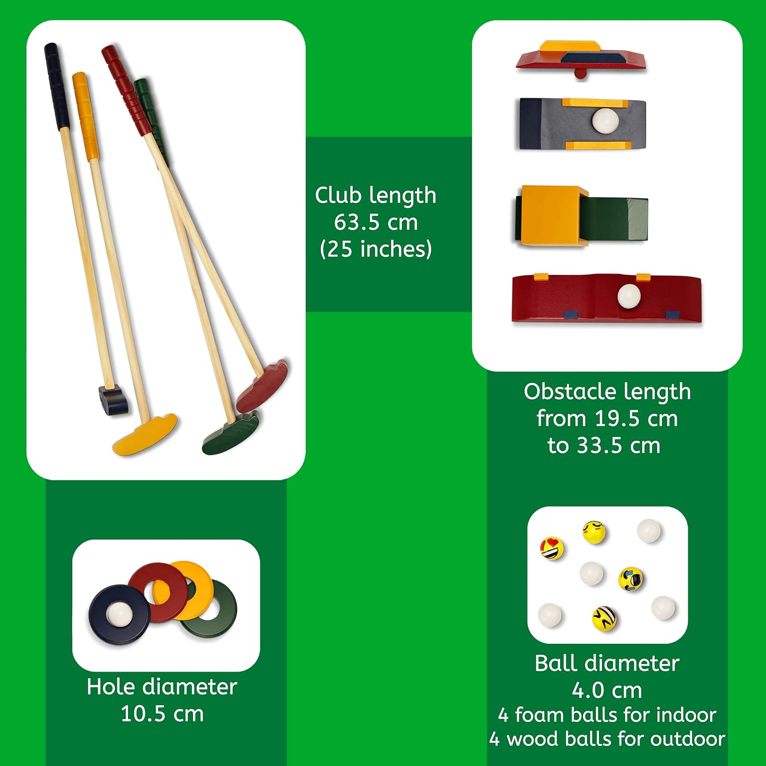 Moji Workshop Wooden Kids Golf Set - Quality Crazy Golf and Mini Golf Set - Wooden Toys for Indoor-, Outdoor- and Garden Games