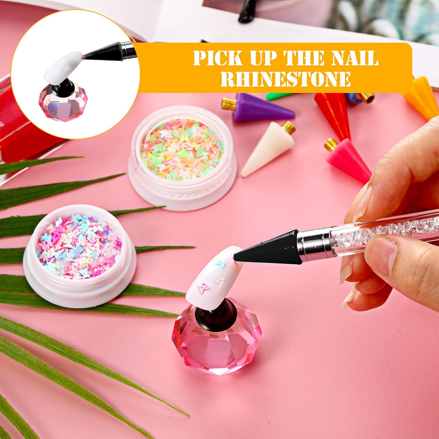 Blulu 16 Pcs Wax Head Tips Rhinestone Picker Tool Rhinestones Replacement Diamond Painting Tips for Nail Dotting Pen to Pick up Nail Gem Jewelry, Wax Head Accessories(Black)