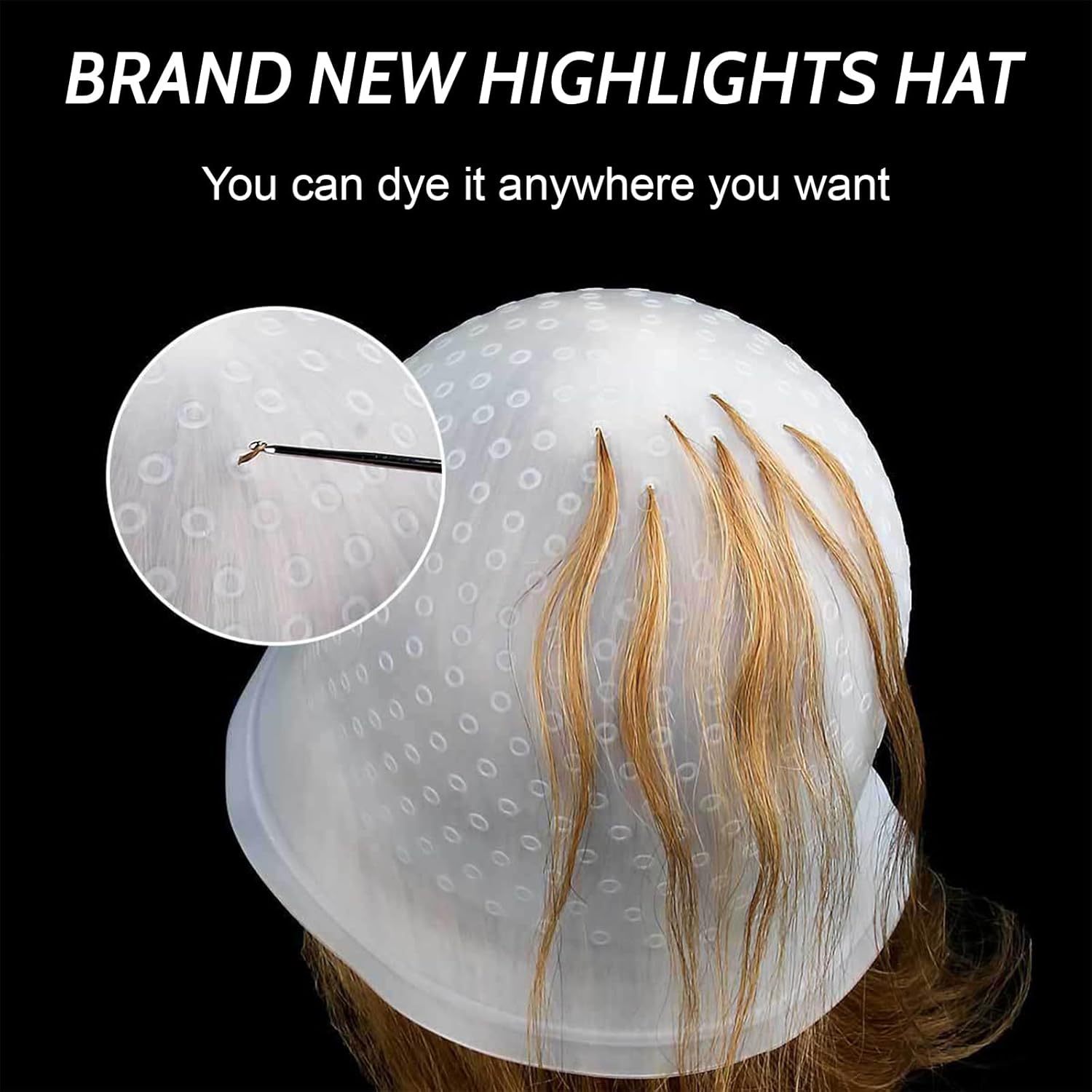 CATOR Pack of 10 Highlighting Caps, Reusable, High Gloss, DIY Colouring, Highlight Cap, Hair Dye Set, Silicone Highlight Cap, with Holes image number 5