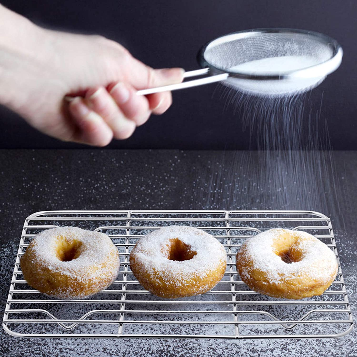 Baking Cooling Rack Set of 2, E-Far Stainless Steel Metal Roasting Cooking Racks, Size - 11.6'' X 9'', Non Toxic & Rust Free, Oven & Dishwasher Safe image number 3