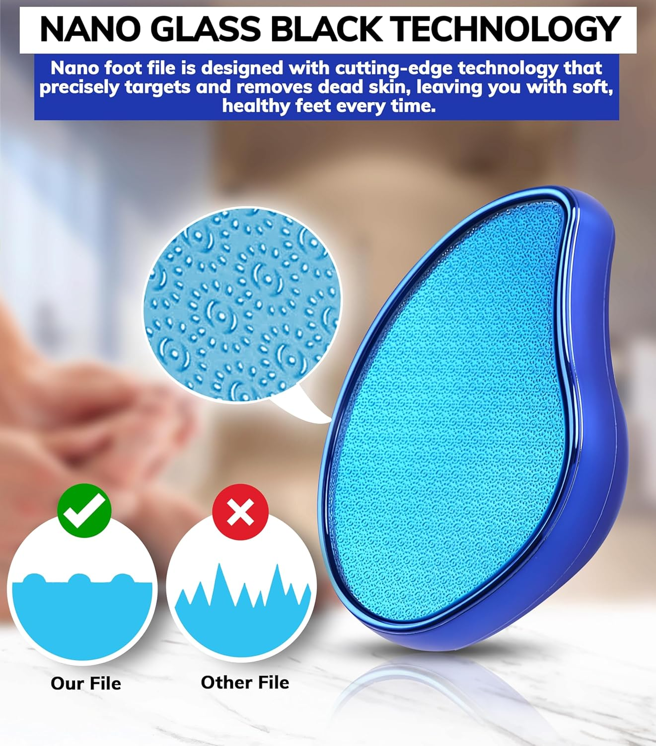 Glass Foot File Callus Remover- Heel Scraper & in Shower Foot Scrubber Dead Skin Remover - Pedicure Foot Buffer for Soft Feet, Nano Glass Foot File for Foot Spa, Home Salon (Pink) image number 4