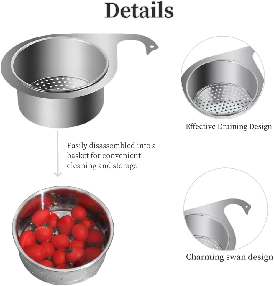 1Pcs Stainless Steel Sink Drain Strainer Basket, 2024 New Multifunction Hanging Sink Strainer Colander Drain Basket, Kitchen Sink Food Waste Filter and Vegetables Fruits Clean,Corner Sink Strainer image number 4