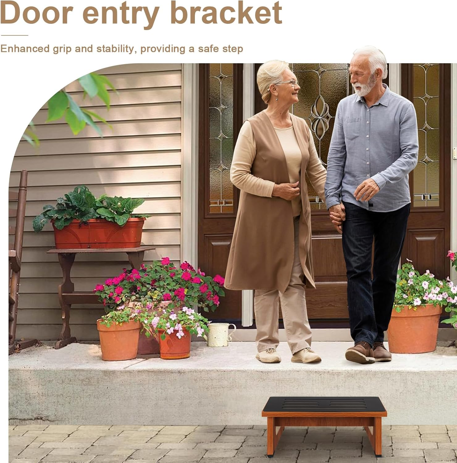 Raylove One Step Stool for Adults & Seniors with Non-Slip Rubber Stepping Surface, Indoor/Outdoor Platform Step,450 Ib Portable Single Wooden Riser Bathroom, Kitchen,Bedside image number 2