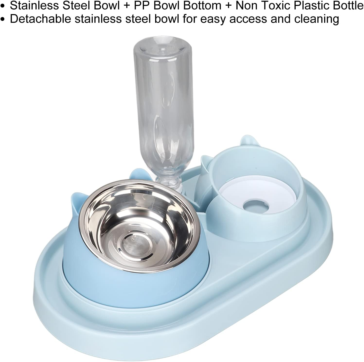 EVTSCAN Cat Food and Water Bowl Set, with Automatic Drinking Bottle, Slow Feeder Cat Bowls, 2 in 1 Automatic Pet Feeder, for Puppy Kitten Rabbits