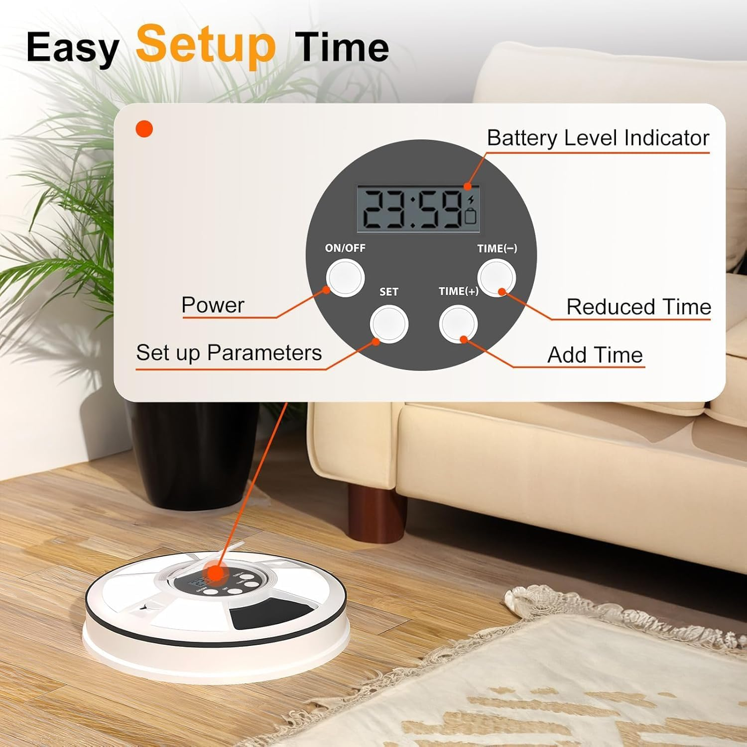 Gyugmhao 6 Meal Automatic Cat Feeder with LED Digital Timer,Wet and Dry Timed Food Dispenser for Pet Cat and Small Dog, 768 Ml Capacity with 128Ml Compartments for Portion Control image number 6