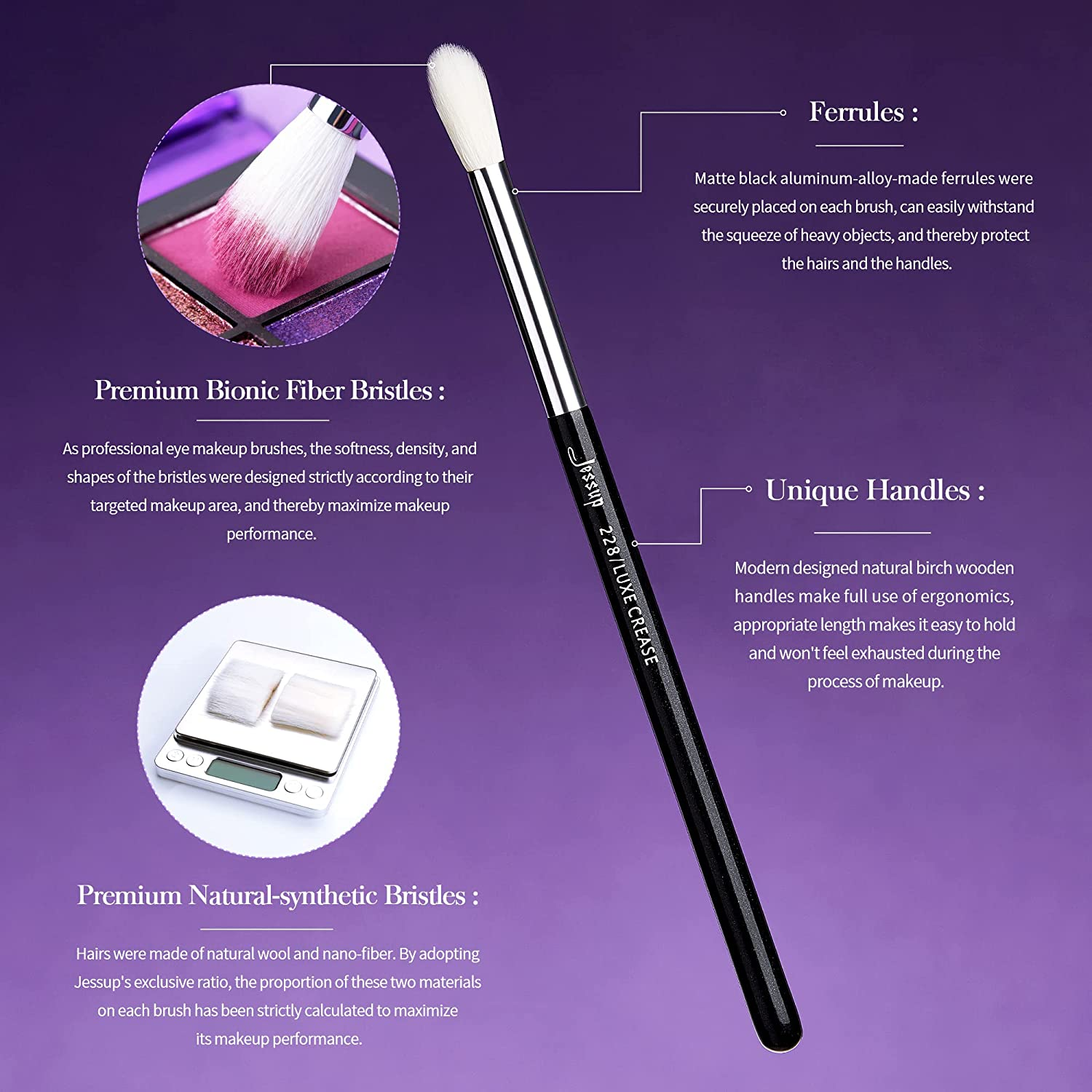 Jessup 15Pcs Professional Makeup Brushes Set Make up Brush Tools Kit Cosmetics Tools Eye Liner Shader Wood Handle Natural-Synthetic Hair Brushes Pearl Black/Silver (Black/Silver), T177 - Blushing Bride image number 7