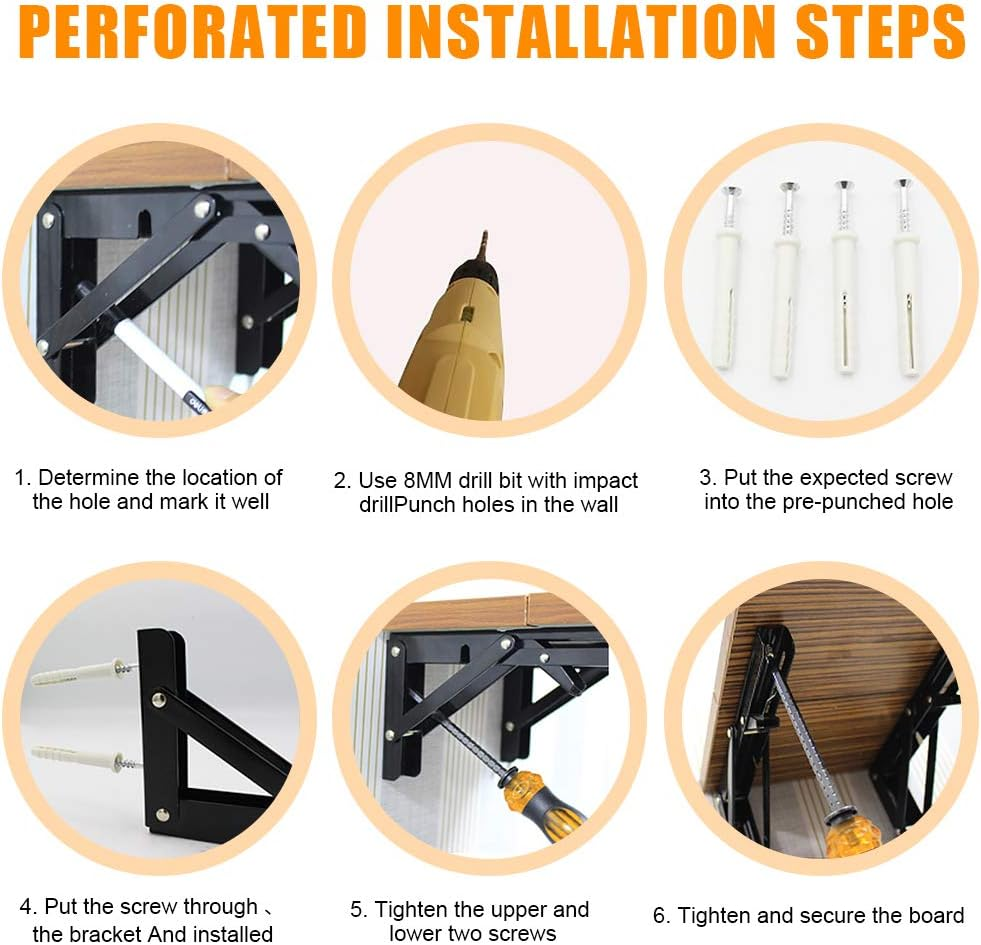 Folding Shelf Brackets - Heavy Duty Metal Collapsible Shelf Bracket for Bench Table, Shelf Hinge Wall Mounted Space Saving DIY Bracket, Max Load: 150 Lb, Black image number 1