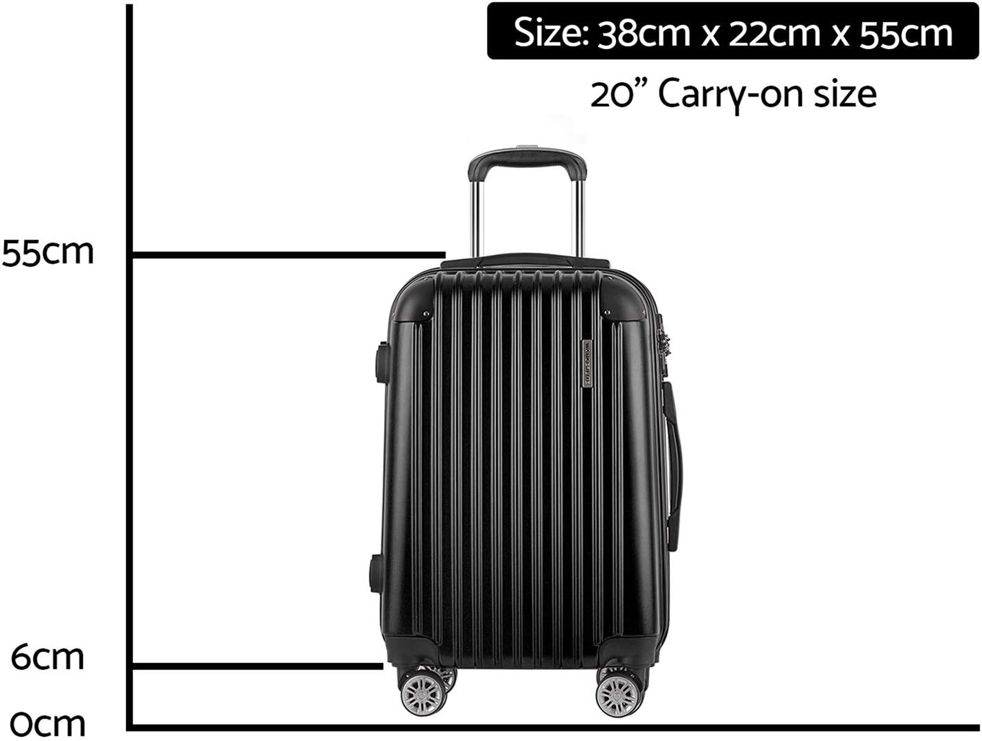 Wanderlite 20" 55Cm Luggage Trolley Travel Set Suitcase Carry on Hard Shell Case Sets Lightweight Black image number 4