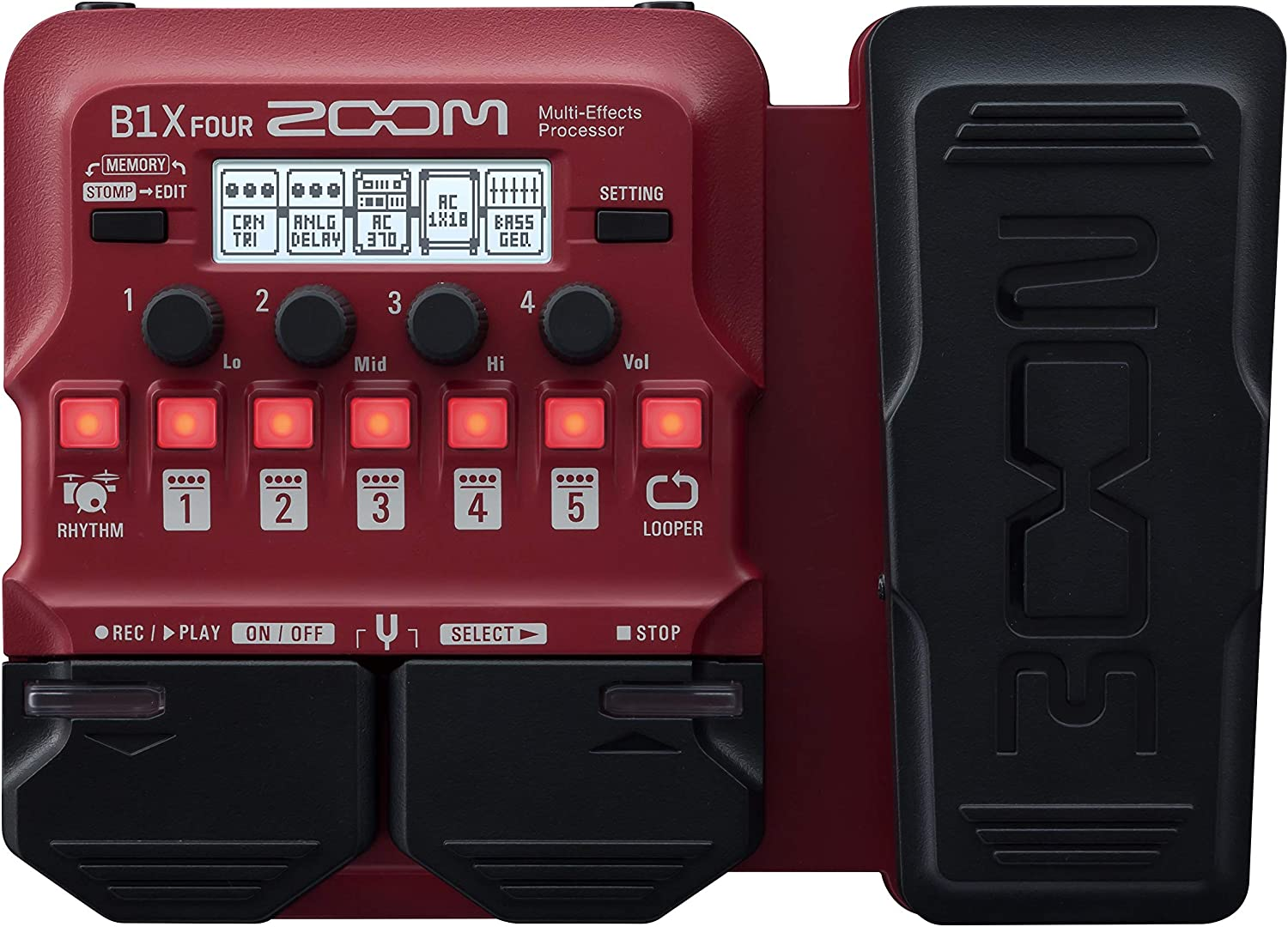Zoom B1X Four Bass Multi-Effects Processor with Expression Pedal, with 70+ Built-In Effects, Amp Modeling, Looper, Rhythm Section, Tuner, Battery Powered