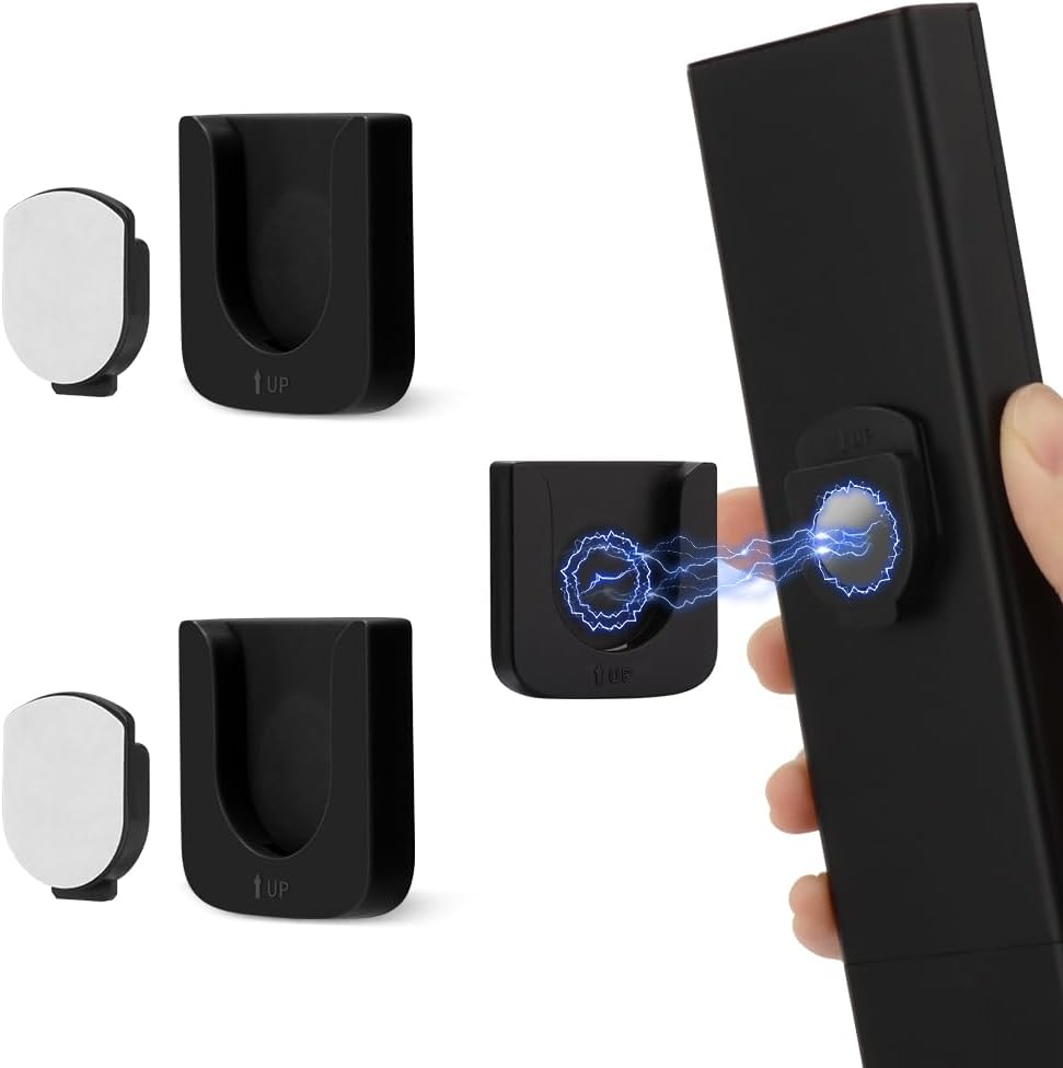 WALLFID Magnetic Remote Control Holder Wall Mount, Innovative Slot Design for Effortless Organization of Home, Office, and School Supplies - Organize and Fix Remotes with Ease (Black, 2 Pack)