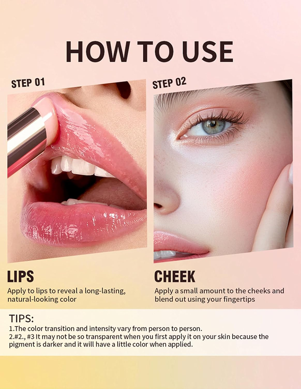 Erinde Color Changing Lipstick, Ph Magic Lip and Cheek Tint, Waterproof Long Lasting Moisturizing Lip Balm, Natural Glow Hydrating Tinted Lip Gloss, Smooth Soft Lip Stain for Women Girls, #1 image number 3