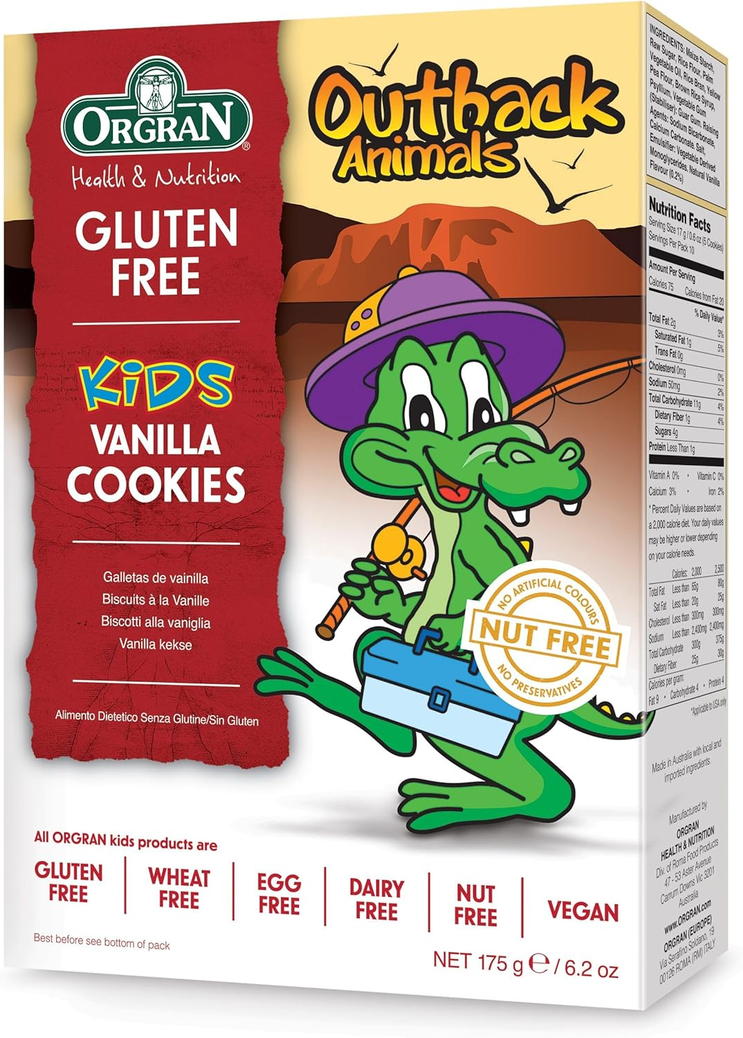 Orgran Gluten Free Outback Animal Vanilla Cookies, 175G