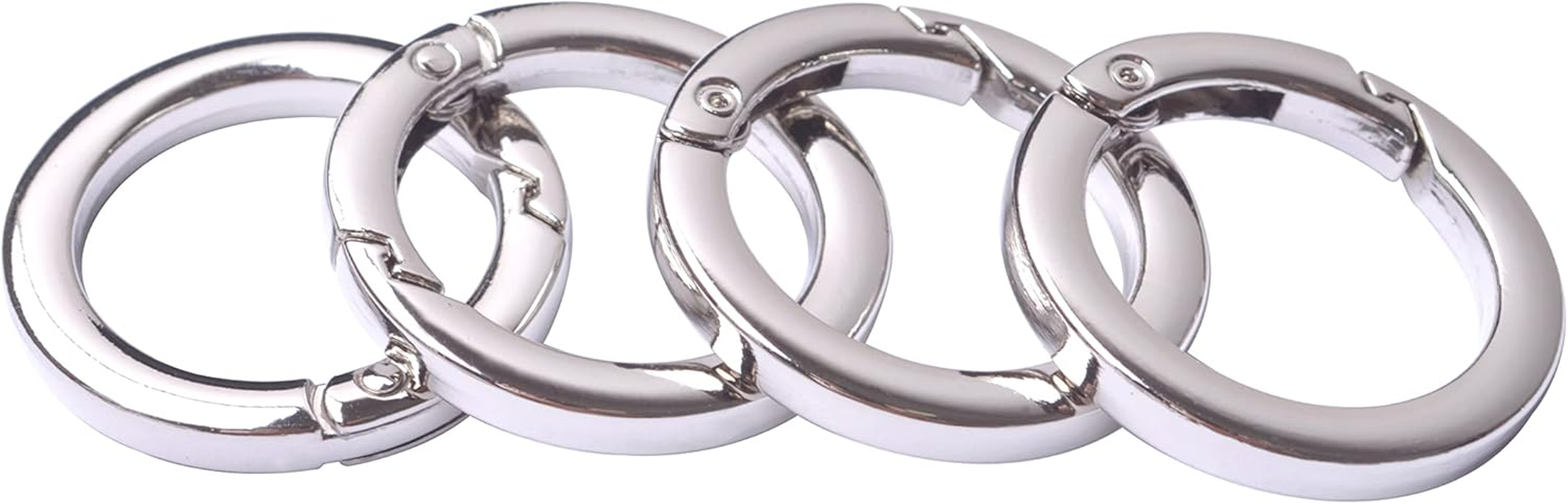4Pcs round Carabiner Metal Spring Key Ring,Spring Snap Hooks Clip,Spring Keyring Buckle,Flat O Ring for Purses Bbc40-32-Silver image number 1