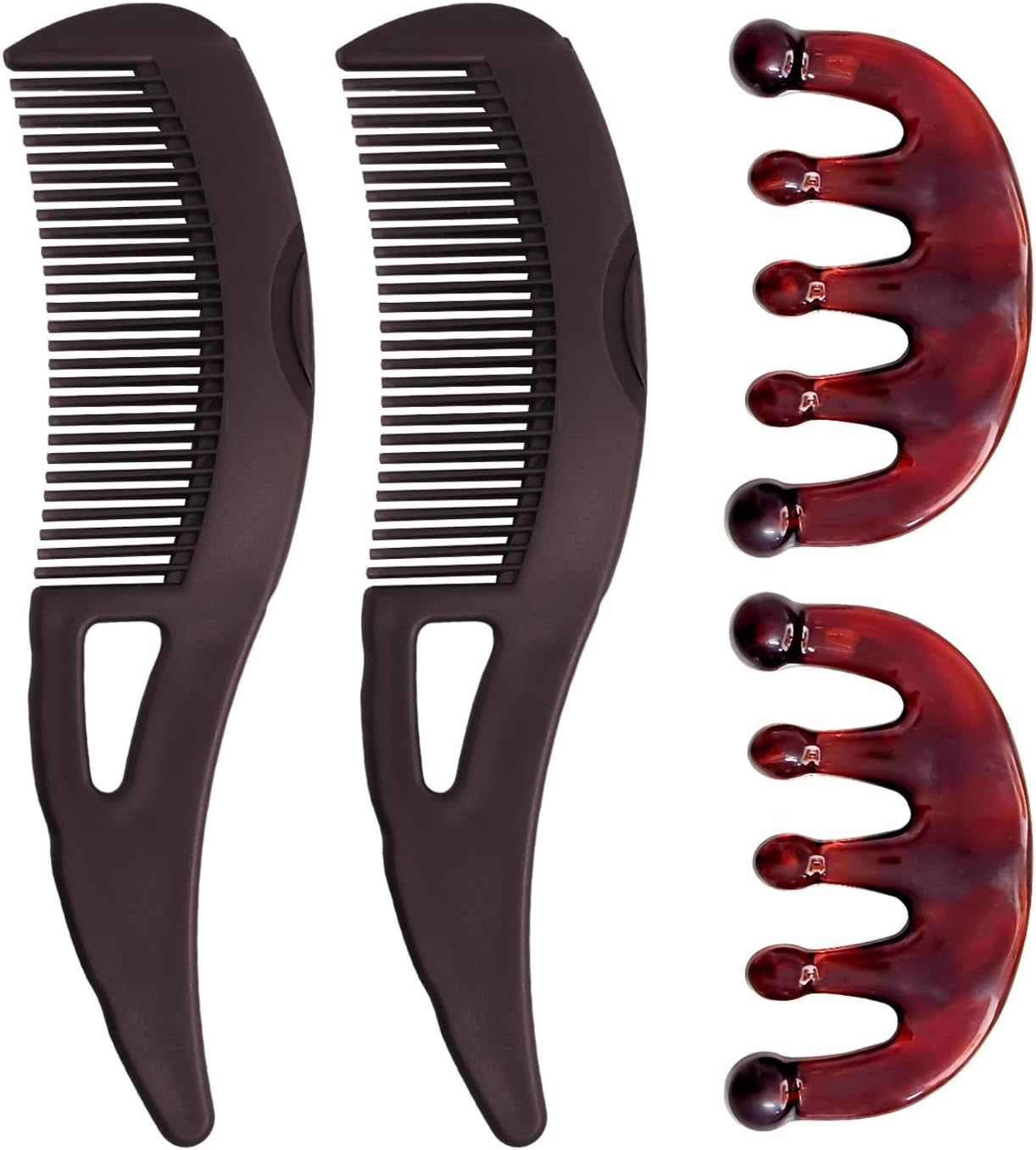2 Pieces Fine Combs and 2 Pieces Wide Tooth Combs, Head Massage Combs, Scalp Tools, Hairdressing Salon Combs, Hair Styling Tools. image number 3
