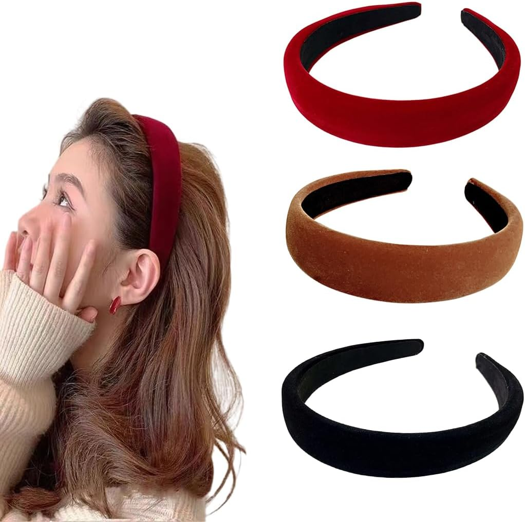 LAKJUOZ Pack of 3 Hair Bands, Fashionable Hair Bands, Wide Headbands Made of Velvet, Wide Headband, Headbands, Hairband, Vintage Hair Band for Girls and Women image number 5