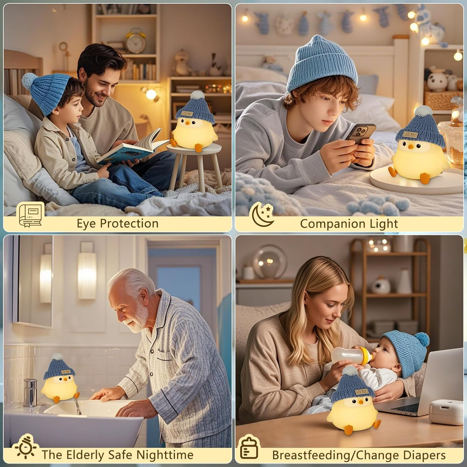 FAMIDUO Penguin Lamp with Knit Hat,Kawaii Penguin Night Light,Food Grade Silicone,Dimmable Nursery Nightlight,Led Squishy Novelty Animal Lamp,Kids Room Decor,Funny Gifts for Kids Boys Girls Baby image number 4